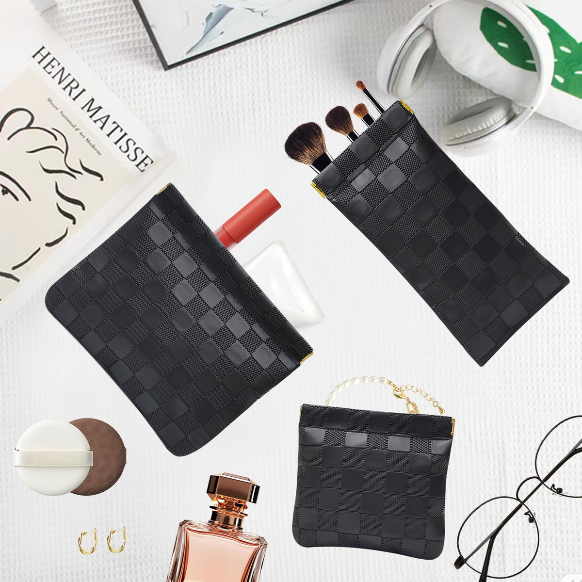 Hapforever 3PCS Small Makeup Bag for Purse, Waterproof PU Leather Snap Closure Organizer Set Mini Travel Cosmetic Pouches for Women Coin Purse Lipstick Cosmetic Accessories Organizer (Black) - thewildfolk Hapforever 3PCS Small Makeup Bag for Purse, Waterproof PU Leather Snap Closure Organizer Set Mini Travel Cosmetic Pouches for Women Coin Purse Lipstick Cosmetic Accessories Organizer (Black)