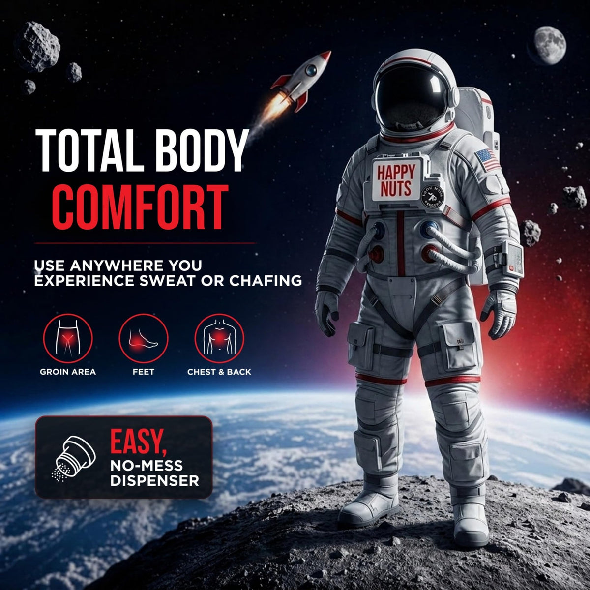 HAPPY NUTS Comfort Powder Deodorant For Men: Anti-Chafing, Sweat and Odor Control for Jock Itch, Aluminum-Free, 6 oz (1 Pack), Original Scent - thewildfolk HAPPY NUTS Comfort Powder Deodorant For Men: Anti-Chafing, Sweat and Odor Control for Jock Itch, Aluminum-Free, 6 oz (1 Pack), Original Scent