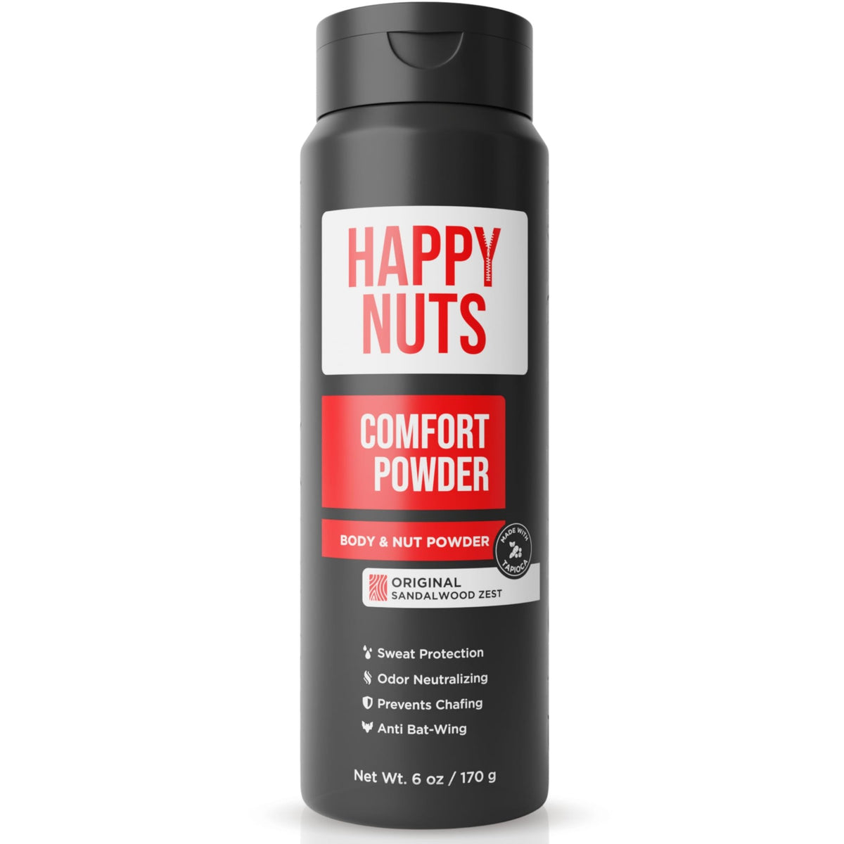 HAPPY NUTS Comfort Powder Deodorant For Men: Anti-Chafing, Sweat and Odor Control for Jock Itch, Aluminum-Free, 6 oz (1 Pack), Original Scent - thewildfolk HAPPY NUTS Comfort Powder Deodorant For Men: Anti-Chafing, Sweat and Odor Control for Jock Itch, Aluminum-Free, 6 oz (1 Pack), Original Scent
