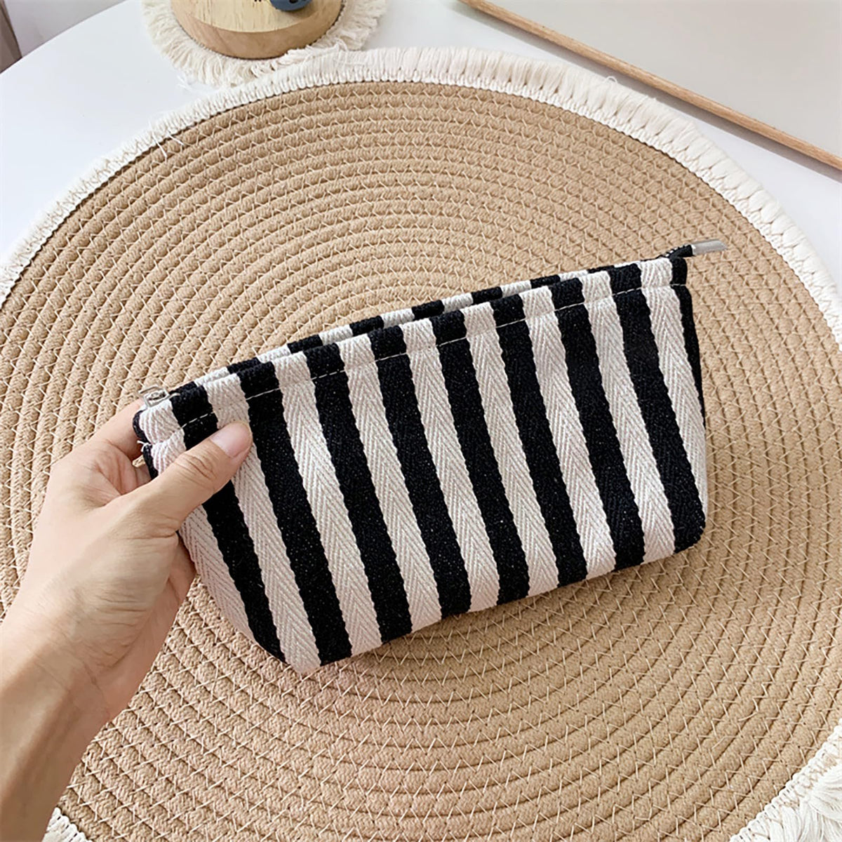 HAPPYHEIDI Small Makeup Brush Bag Zipper Pouch, Black White Striped - thewildfolk HAPPYHEIDI Small Makeup Brush Bag Zipper Pouch, Black White Striped