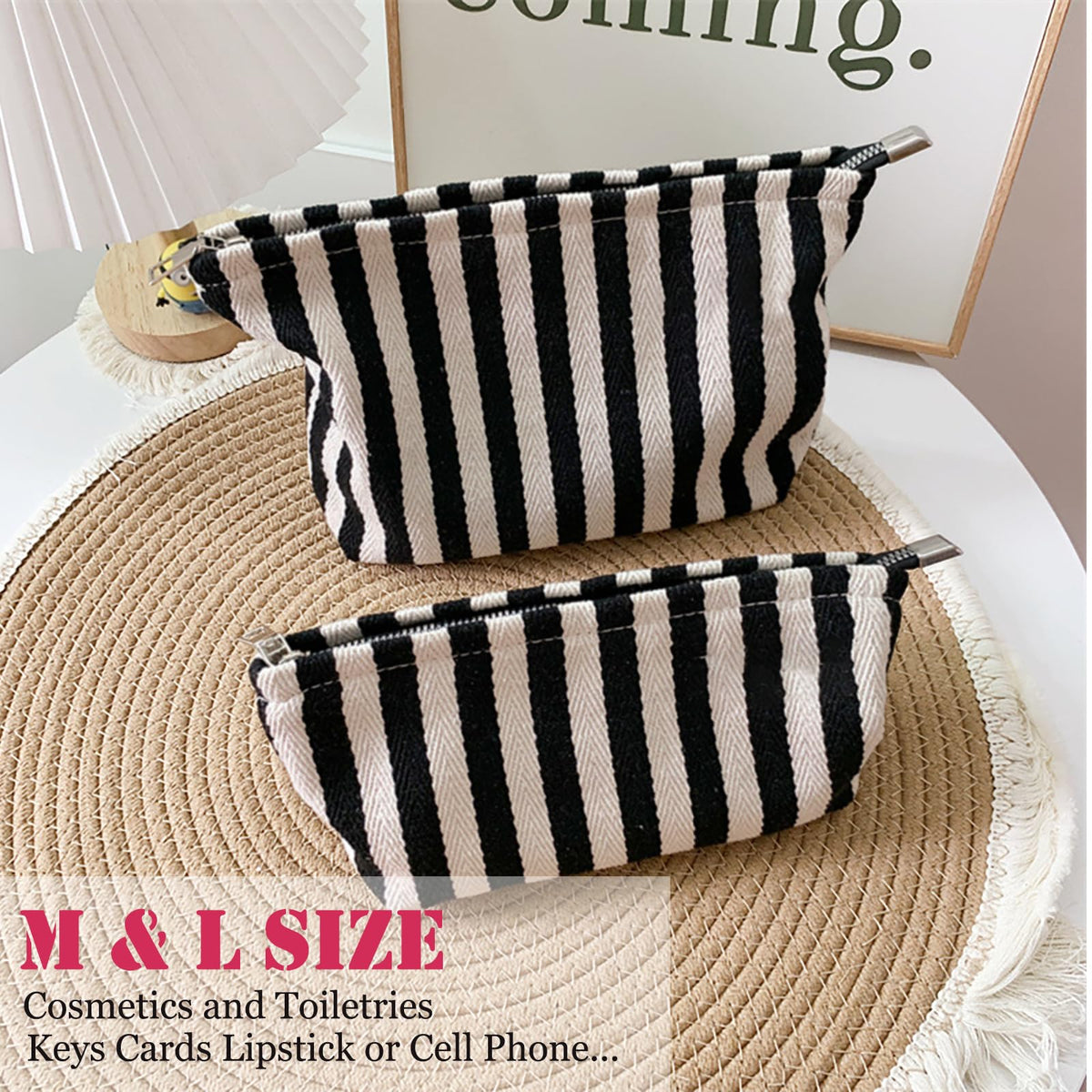 HAPPYHEIDI Small Makeup Brush Bag Zipper Pouch, Black White Striped - thewildfolk HAPPYHEIDI Small Makeup Brush Bag Zipper Pouch, Black White Striped