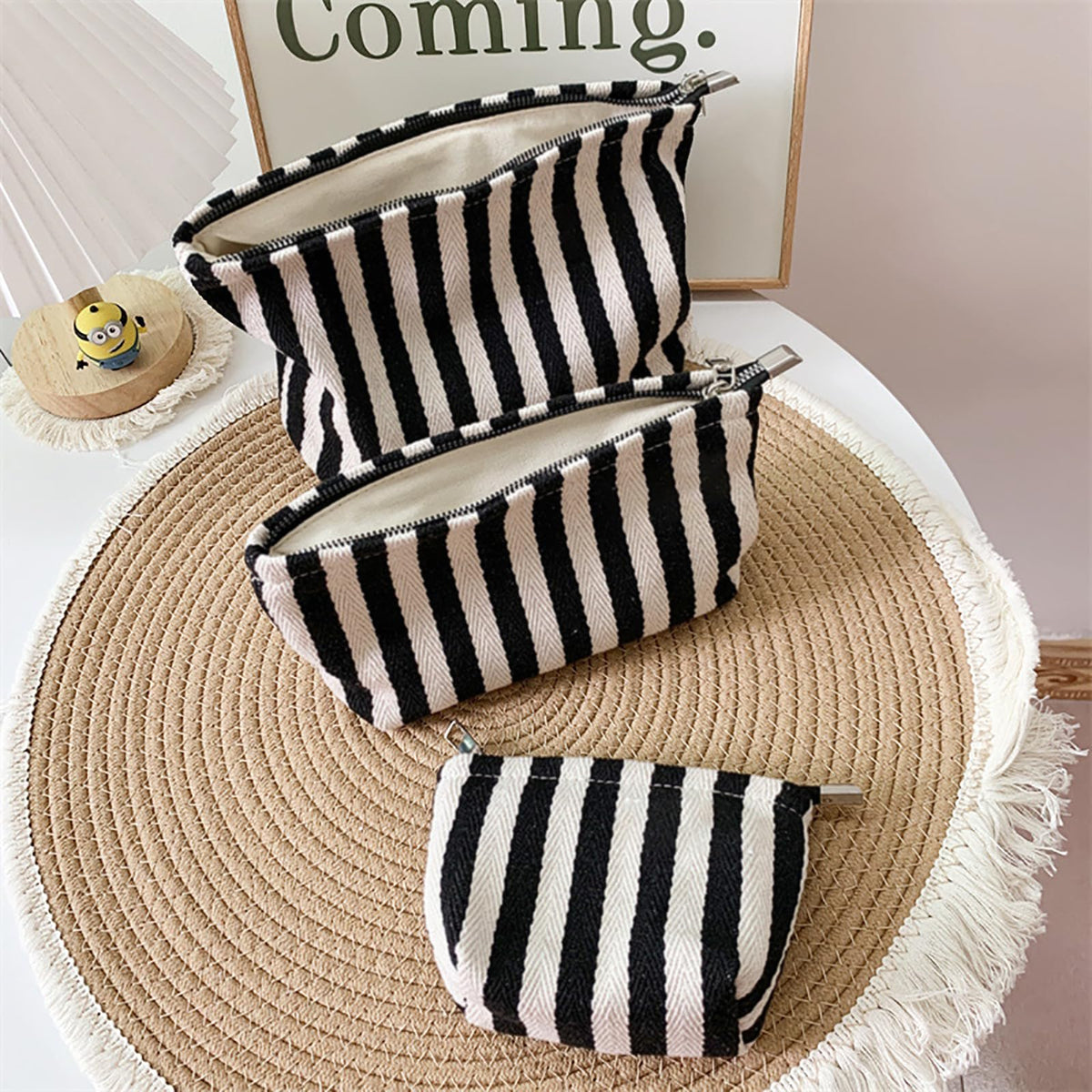 HAPPYHEIDI Small Makeup Brush Bag Zipper Pouch, Black White Striped - thewildfolk HAPPYHEIDI Small Makeup Brush Bag Zipper Pouch, Black White Striped