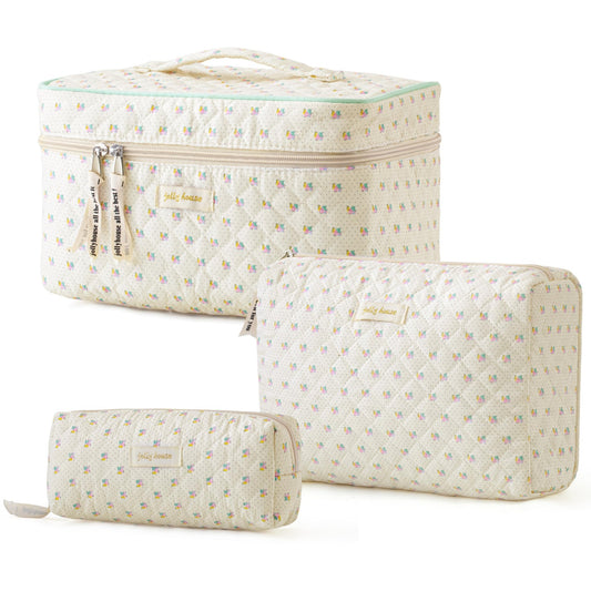 HBselect Quilted Makeup Bag, 3Pcs Cotton Large Travel Makeup Bags Organizer - thewildfolk HBselect Quilted Makeup Bag, 3Pcs Cotton Large Travel Makeup Bags Organizer