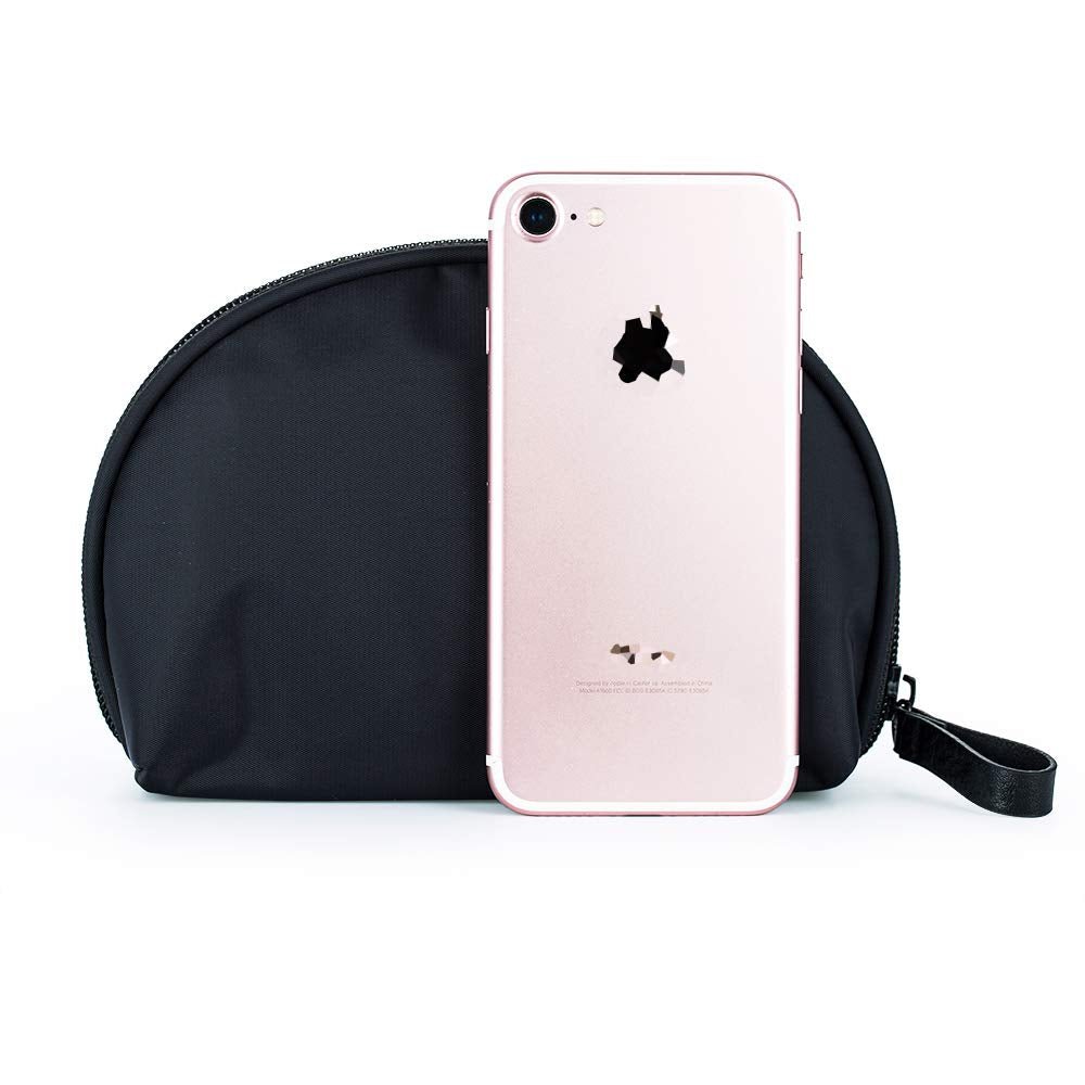 Hekyip Half Moon Cosmetic Bag, Travel Makeup Pouch, Portable Waterproof Cosmetic Pouch for Girls Women, Small (ALL BLACK) - thewildfolk Hekyip Half Moon Cosmetic Bag, Travel Makeup Pouch, Portable Waterproof Cosmetic Pouch for Girls Women, Small (ALL BLACK)