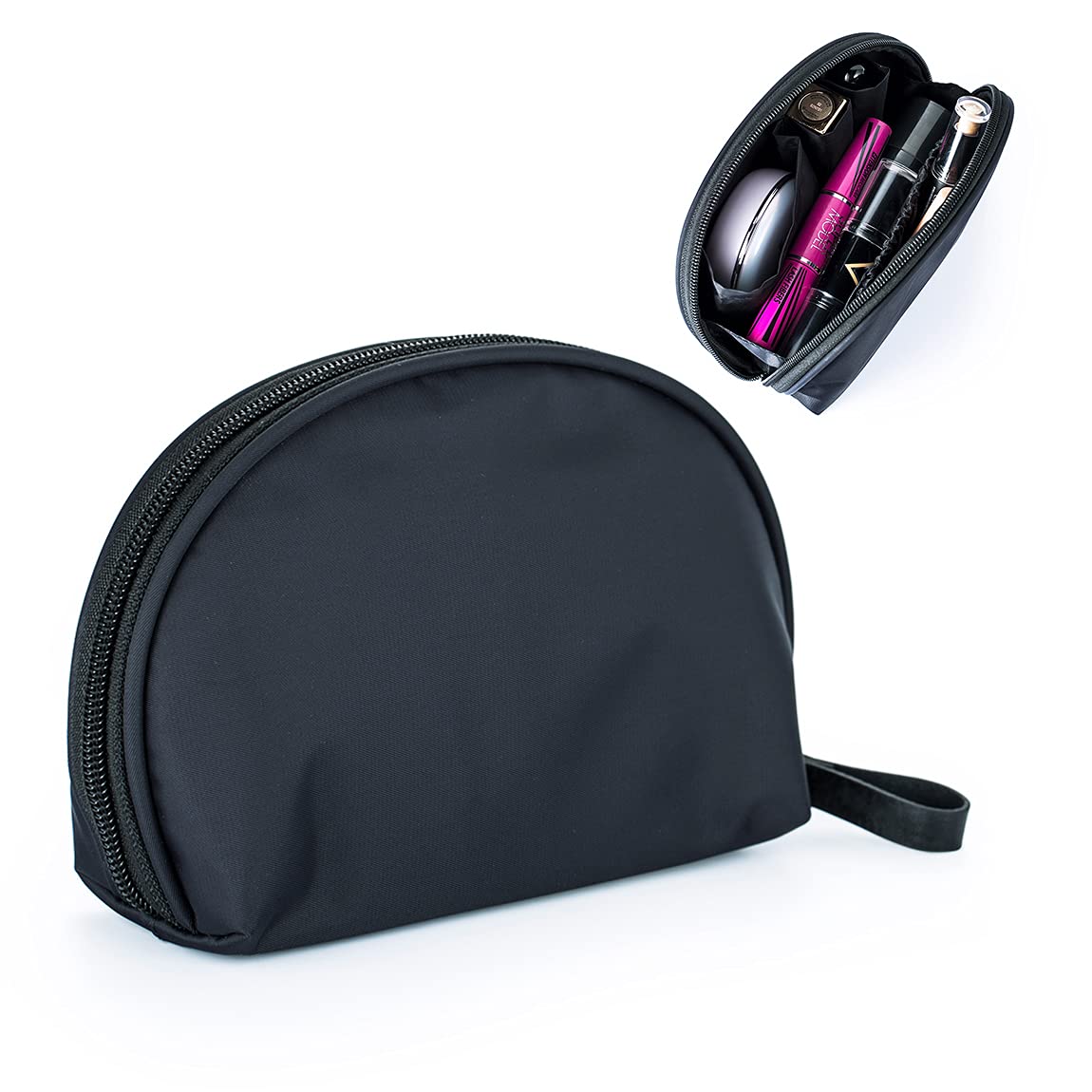 Hekyip Half Moon Cosmetic Bag, Travel Makeup Pouch, Portable Waterproof Cosmetic Pouch for Girls Women, Small (ALL BLACK) - thewildfolk Hekyip Half Moon Cosmetic Bag, Travel Makeup Pouch, Portable Waterproof Cosmetic Pouch for Girls Women, Small (ALL BLACK)