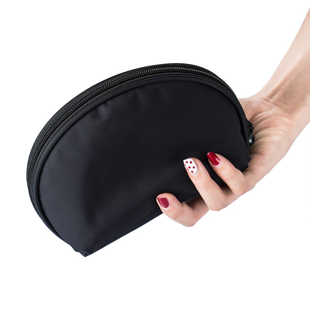 Hekyip Half Moon Cosmetic Bag, Travel Makeup Pouch, Portable Waterproof Cosmetic Pouch for Girls Women, Small (ALL BLACK) - thewildfolk Hekyip Half Moon Cosmetic Bag, Travel Makeup Pouch, Portable Waterproof Cosmetic Pouch for Girls Women, Small (ALL BLACK)