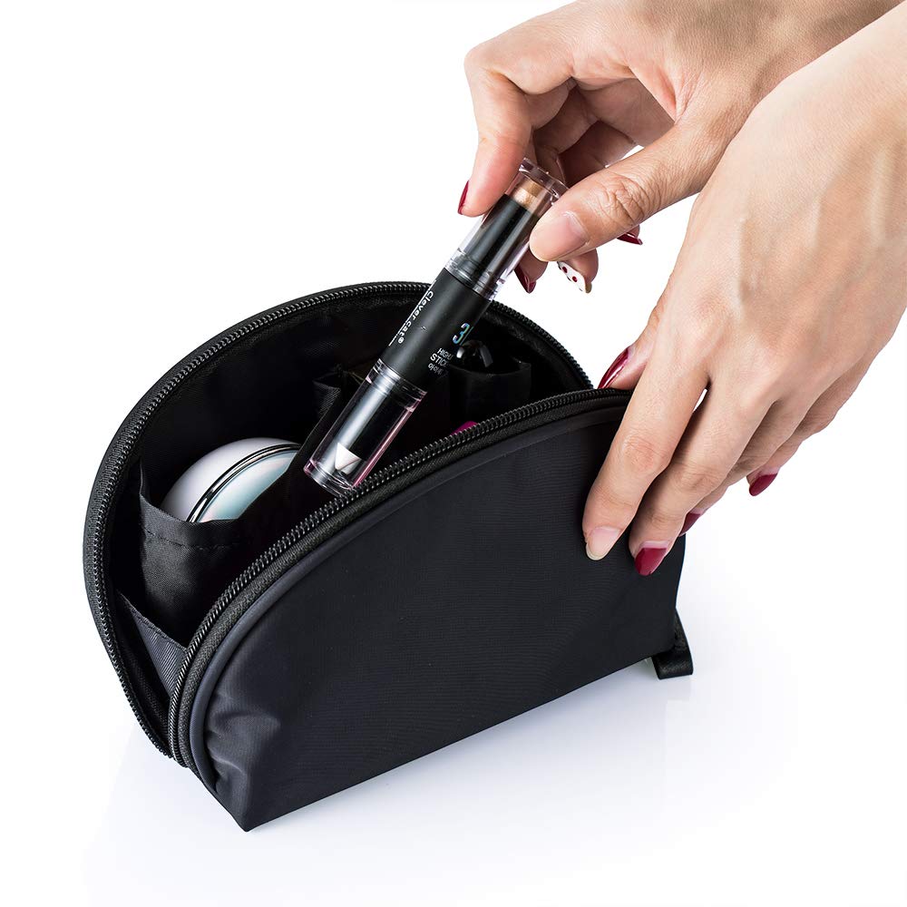 Hekyip Half Moon Cosmetic Bag, Travel Makeup Pouch, Portable Waterproof Cosmetic Pouch for Girls Women, Small (ALL BLACK) - thewildfolk Hekyip Half Moon Cosmetic Bag, Travel Makeup Pouch, Portable Waterproof Cosmetic Pouch for Girls Women, Small (ALL BLACK)