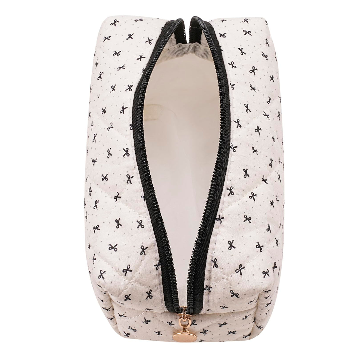 HHQQWZ Cute Floral Cotton Makeup Bag, Quilted Makeup Bag for Women Girls, Travel Floral Cosmetic Bag Zipper Make Up Pouch, Flowers Toiletry Organizer Bag (Grey/Black Bowknot) - thewildfolk HHQQWZ Cute Floral Cotton Makeup Bag, Quilted Makeup Bag for Women Girls, Travel Floral Cosmetic Bag Zipper Make Up Pouch, Flowers Toiletry Organizer Bag (Grey/Black Bowknot)