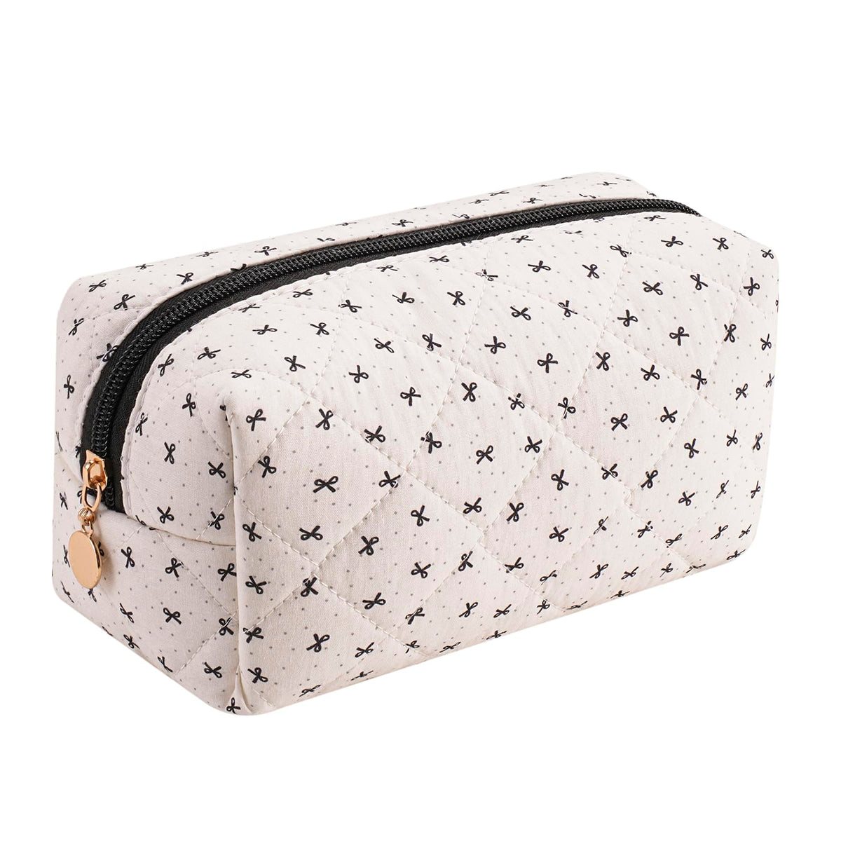 HHQQWZ Cute Floral Cotton Makeup Bag, Quilted Makeup Bag for Women Girls, Travel Floral Cosmetic Bag Zipper Make Up Pouch, Flowers Toiletry Organizer Bag (Grey/Black Bowknot) - thewildfolk HHQQWZ Cute Floral Cotton Makeup Bag, Quilted Makeup Bag for Women Girls, Travel Floral Cosmetic Bag Zipper Make Up Pouch, Flowers Toiletry Organizer Bag (Grey/Black Bowknot)