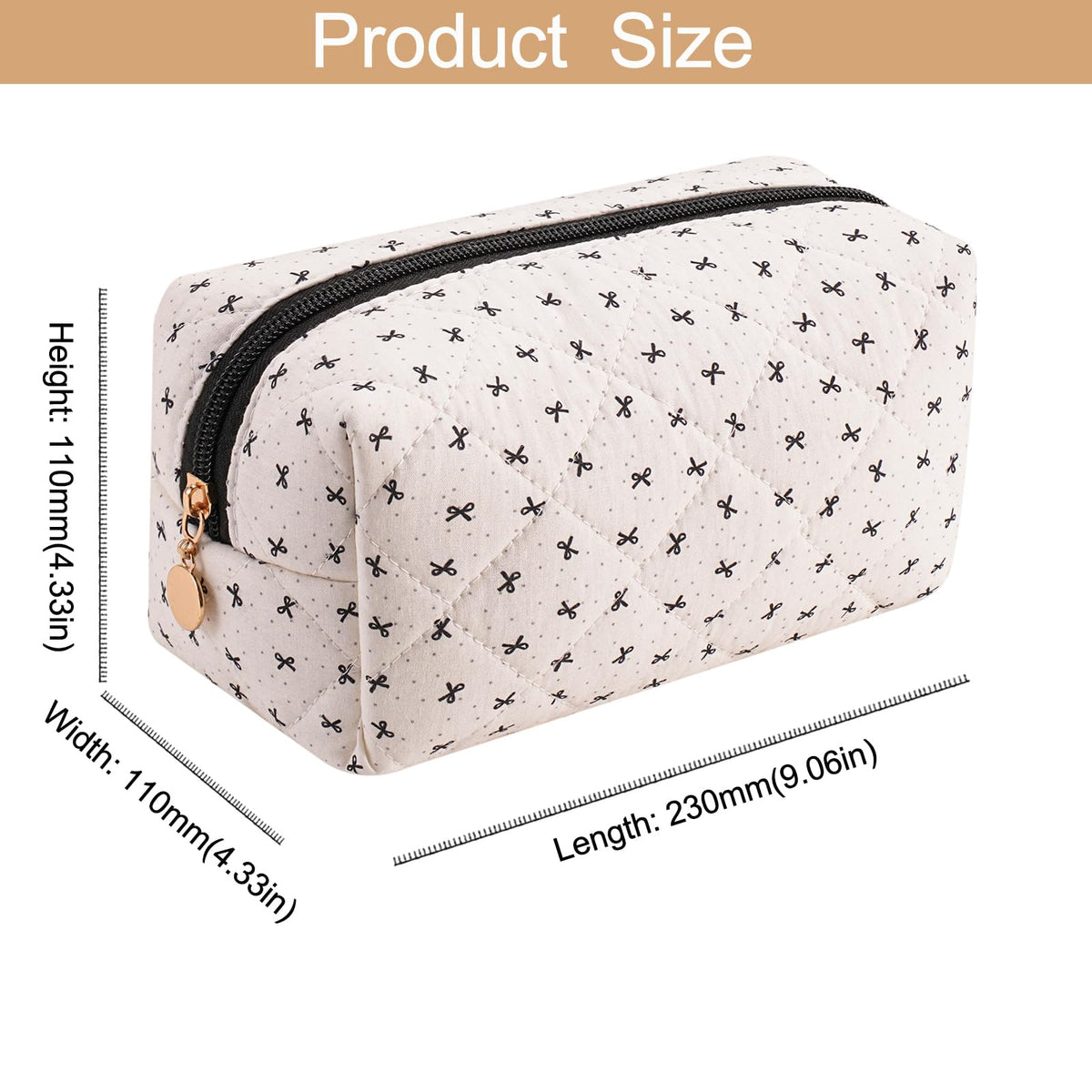 HHQQWZ Cute Floral Cotton Makeup Bag, Quilted Makeup Bag for Women Girls, Travel Floral Cosmetic Bag Zipper Make Up Pouch, Flowers Toiletry Organizer Bag (Grey/Black Bowknot) - thewildfolk HHQQWZ Cute Floral Cotton Makeup Bag, Quilted Makeup Bag for Women Girls, Travel Floral Cosmetic Bag Zipper Make Up Pouch, Flowers Toiletry Organizer Bag (Grey/Black Bowknot)