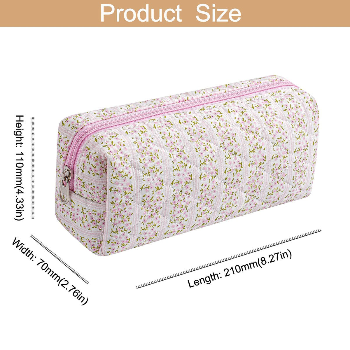HHQQWZ Cute Floral Cotton Makeup Brush Cosmetic Bag for Women, Travel Quilted Zipper Make Up Bag, Flowers Toiletry Organizer Case Kawaii Makeup Cosmetic Travel Cloth Pouch (Pink Floral) - thewildfolk HHQQWZ Cute Floral Cotton Makeup Brush Cosmetic Bag for Women, Travel Quilted Zipper Make Up Bag, Flowers Toiletry Organizer Case Kawaii Makeup Cosmetic Travel Cloth Pouch (Pink Floral)