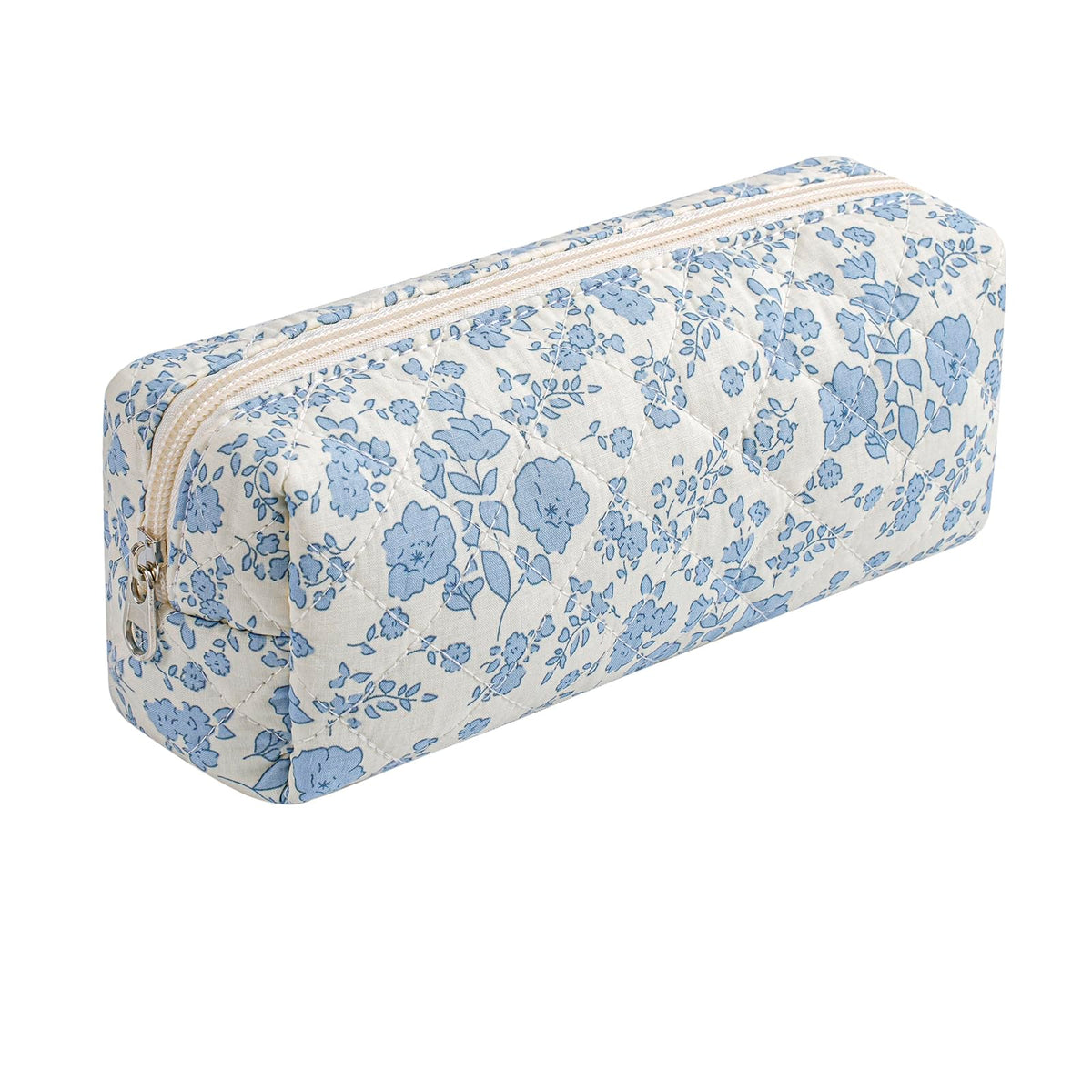 HHQQWZ Cute Floral Cotton Makeup Brush Cosmetic Bag for Women, Travel Quilted Zipper Make Up Bag, Flowers Toiletry Organizer Case Kawaii Makeup Cosmetic Travel Cloth Pouch (Blue Floral) - thewildfolk HHQQWZ Cute Floral Cotton Makeup Brush Cosmetic Bag for Women, Travel Quilted Zipper Make Up Bag, Flowers Toiletry Organizer Case Kawaii Makeup Cosmetic Travel Cloth Pouch (Blue Floral)