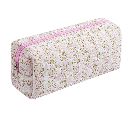 HHQQWZ Cute Floral Cotton Makeup Brush Cosmetic Bag for Women, Travel Quilted Zipper Make Up Bag, Flowers Toiletry Organizer Case Kawaii Makeup Cosmetic Travel Cloth Pouch (Pink Floral) - thewildfolk HHQQWZ Cute Floral Cotton Makeup Brush Cosmetic Bag for Women, Travel Quilted Zipper Make Up Bag, Flowers Toiletry Organizer Case Kawaii Makeup Cosmetic Travel Cloth Pouch (Pink Floral)
