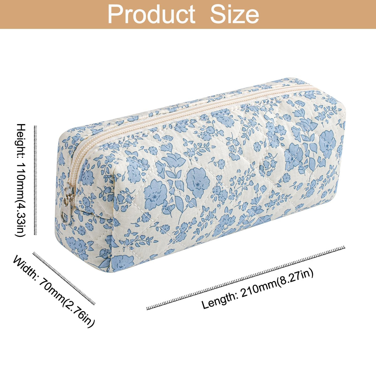 HHQQWZ Cute Floral Cotton Makeup Brush Cosmetic Bag for Women, Travel Quilted Zipper Make Up Bag, Flowers Toiletry Organizer Case Kawaii Makeup Cosmetic Travel Cloth Pouch (Blue Floral) - thewildfolk HHQQWZ Cute Floral Cotton Makeup Brush Cosmetic Bag for Women, Travel Quilted Zipper Make Up Bag, Flowers Toiletry Organizer Case Kawaii Makeup Cosmetic Travel Cloth Pouch (Blue Floral)
