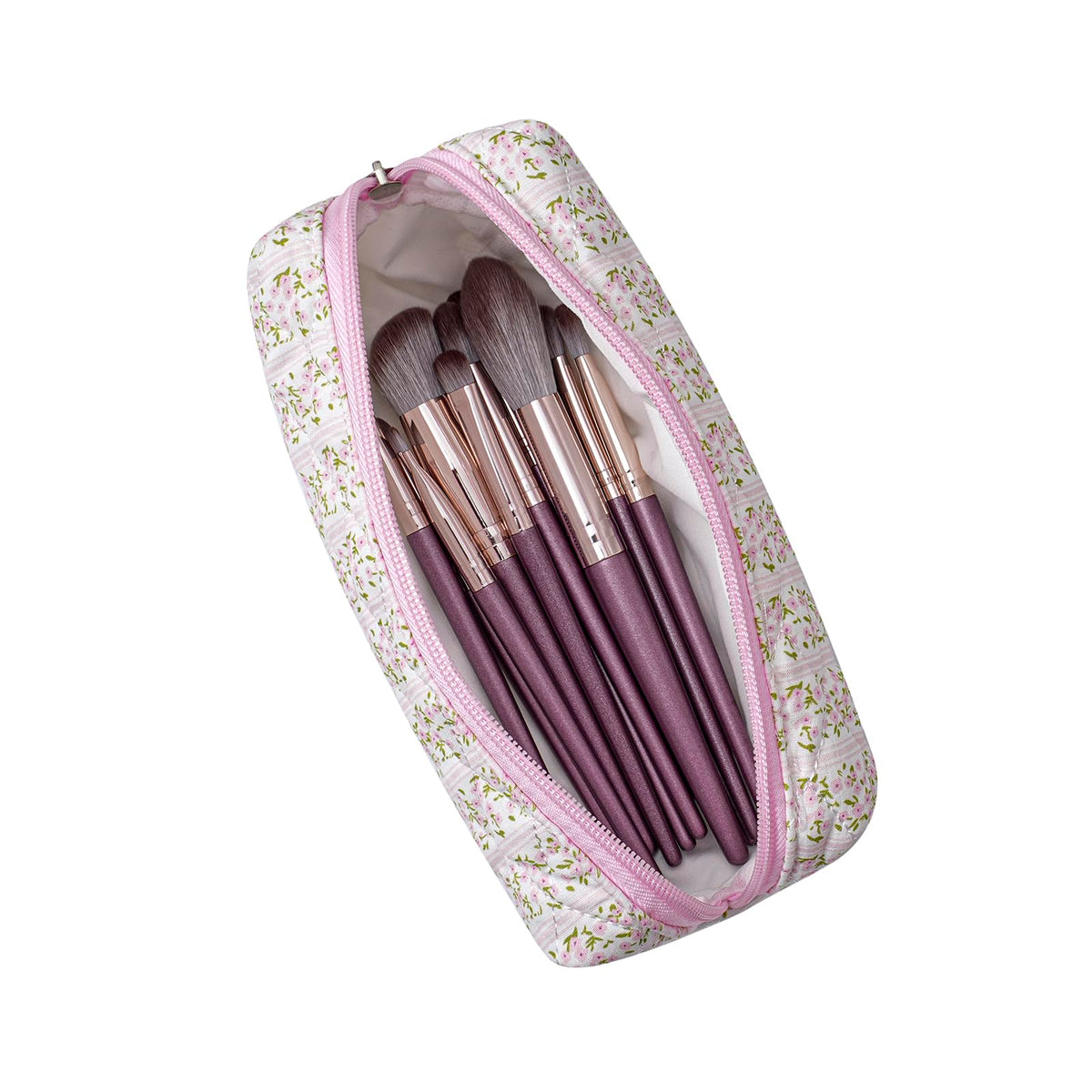 HHQQWZ Cute Floral Cotton Makeup Brush Cosmetic Bag for Women, Travel Quilted Zipper Make Up Bag, Flowers Toiletry Organizer Case Kawaii Makeup Cosmetic Travel Cloth Pouch (Pink Floral) - thewildfolk HHQQWZ Cute Floral Cotton Makeup Brush Cosmetic Bag for Women, Travel Quilted Zipper Make Up Bag, Flowers Toiletry Organizer Case Kawaii Makeup Cosmetic Travel Cloth Pouch (Pink Floral)