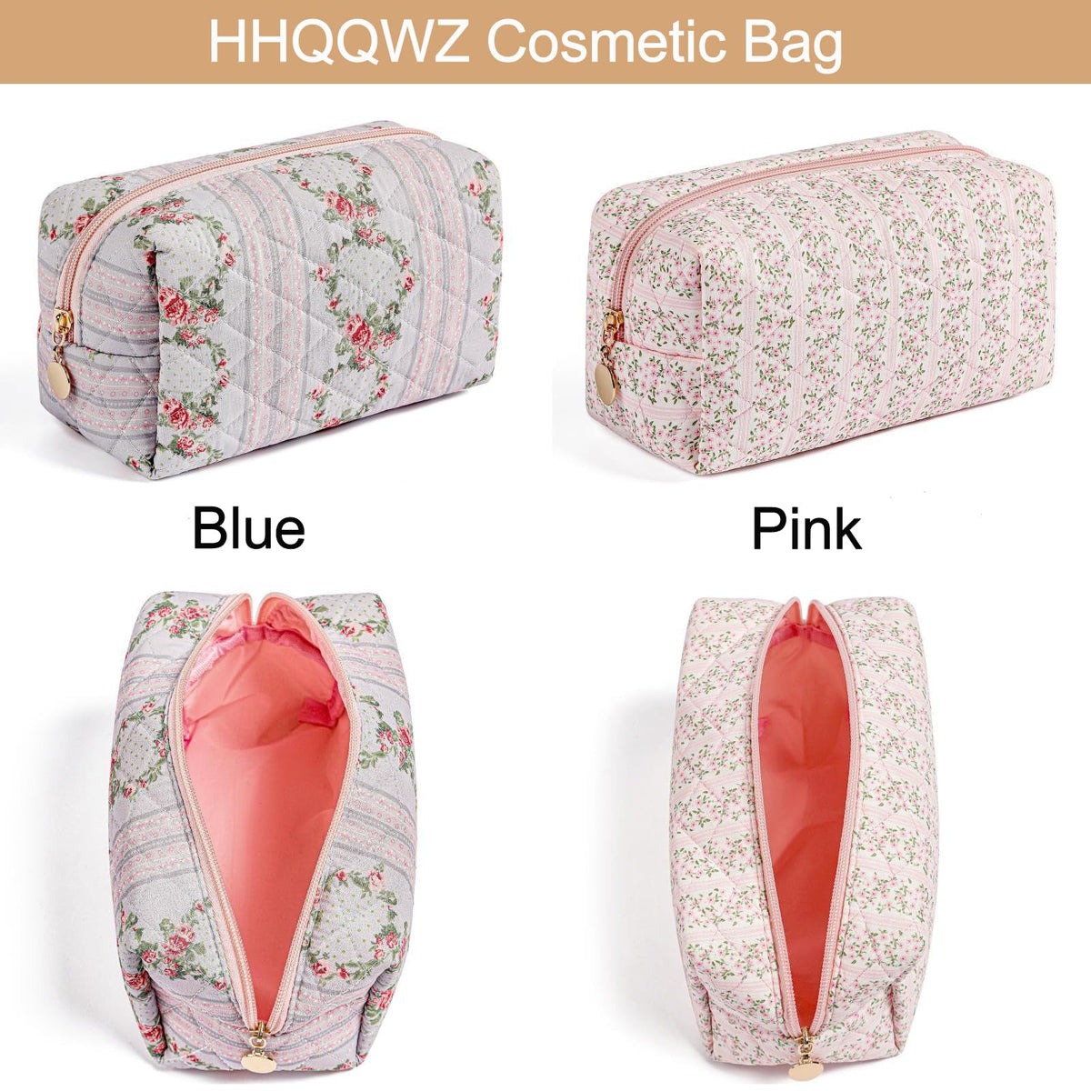 HHQQWZ Makeup Bag Travel Cosmetic Bag for Women Girls, Zipper Make Up Pouch, Floral Flowers Toiletry Organizer Makeup, Portable Storage Cosmetic Travel Cloth Bag (Pink) - thewildfolk HHQQWZ Makeup Bag Travel Cosmetic Bag for Women Girls, Zipper Make Up Pouch, Floral Flowers Toiletry Organizer Makeup, Portable Storage Cosmetic Travel Cloth Bag (Pink)