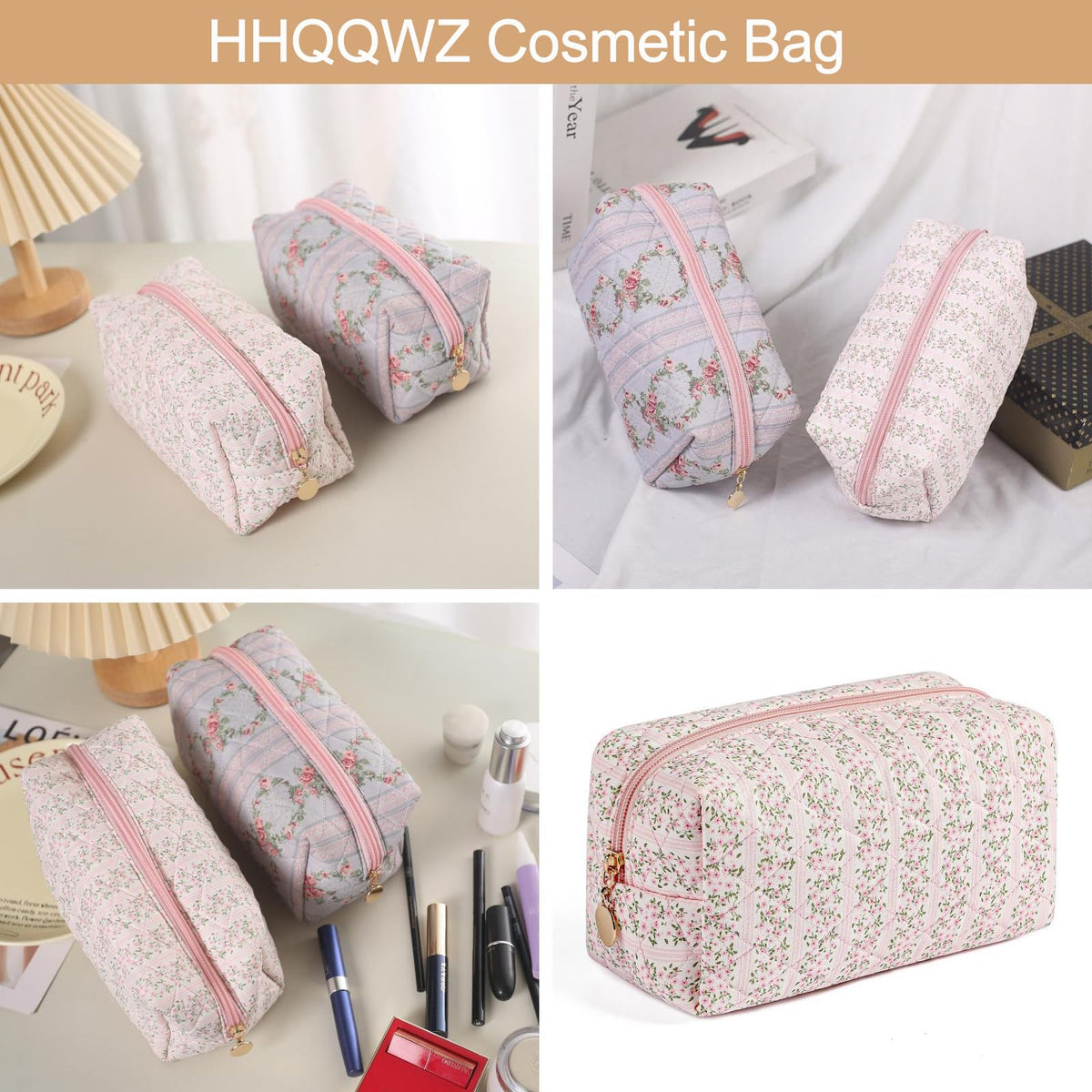 HHQQWZ Makeup Bag Travel Cosmetic Bag for Women Girls, Zipper Make Up Pouch, Floral Flowers Toiletry Organizer Makeup, Portable Storage Cosmetic Travel Cloth Bag (Pink) - thewildfolk HHQQWZ Makeup Bag Travel Cosmetic Bag for Women Girls, Zipper Make Up Pouch, Floral Flowers Toiletry Organizer Makeup, Portable Storage Cosmetic Travel Cloth Bag (Pink)