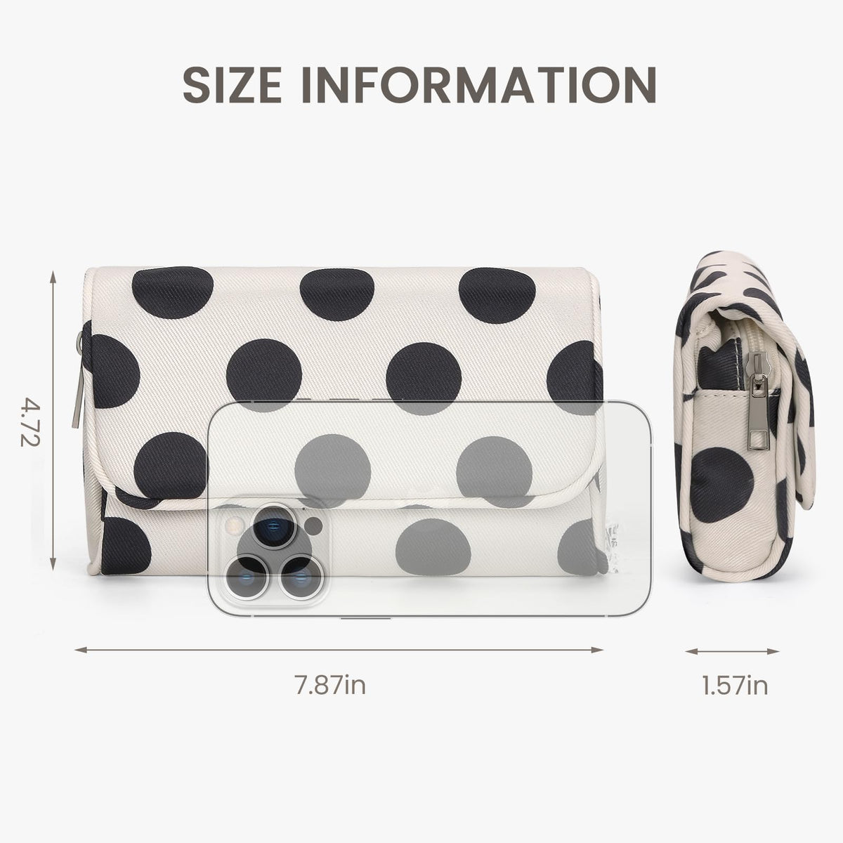 Hibilog Women’s Cute Nylon Makeup Bag with Built-in Mirror, Protable Lightweight Cosmetic Bag, Trendy Toiletry Bag for Travel (White Polka) - thewildfolk Hibilog Women’s Cute Nylon Makeup Bag with Built-in Mirror, Protable Lightweight Cosmetic Bag, Trendy Toiletry Bag for Travel (White Polka)