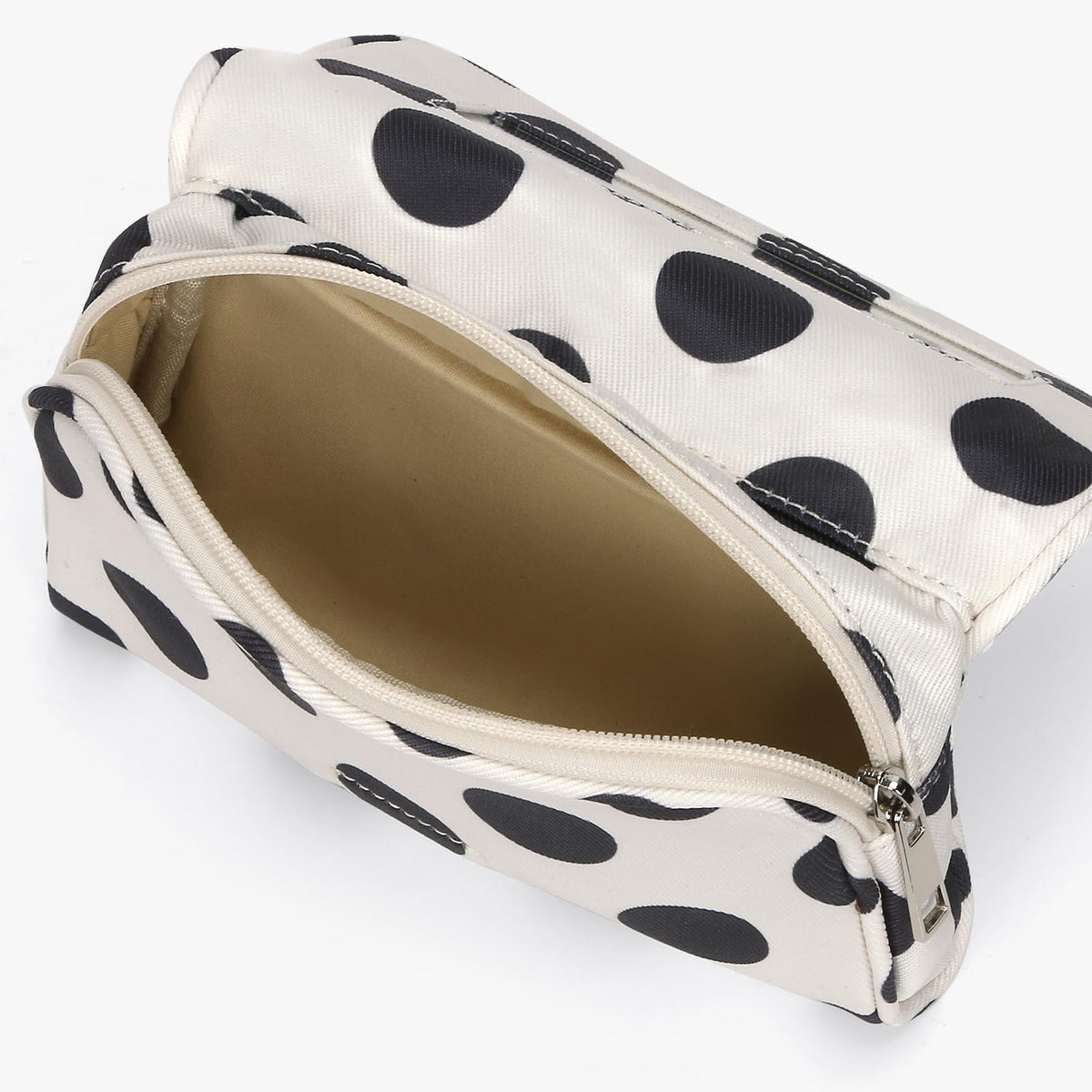 Hibilog Women’s Cute Nylon Makeup Bag with Built-in Mirror, Protable Lightweight Cosmetic Bag, Trendy Toiletry Bag for Travel (White Polka) - thewildfolk Hibilog Women’s Cute Nylon Makeup Bag with Built-in Mirror, Protable Lightweight Cosmetic Bag, Trendy Toiletry Bag for Travel (White Polka)
