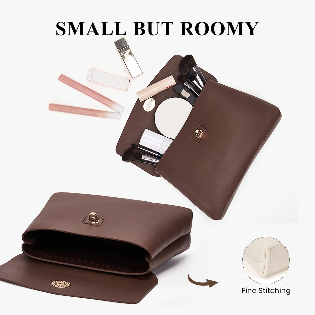 HiTotes Makeup Bag Travel Makeup Pouch for Women Small Cosmetic Pouch PU Leather Pouch Bag Clutch Purse - thewildfolk HiTotes Makeup Bag Travel Makeup Pouch for Women Small Cosmetic Pouch PU Leather Pouch Bag Clutch Purse