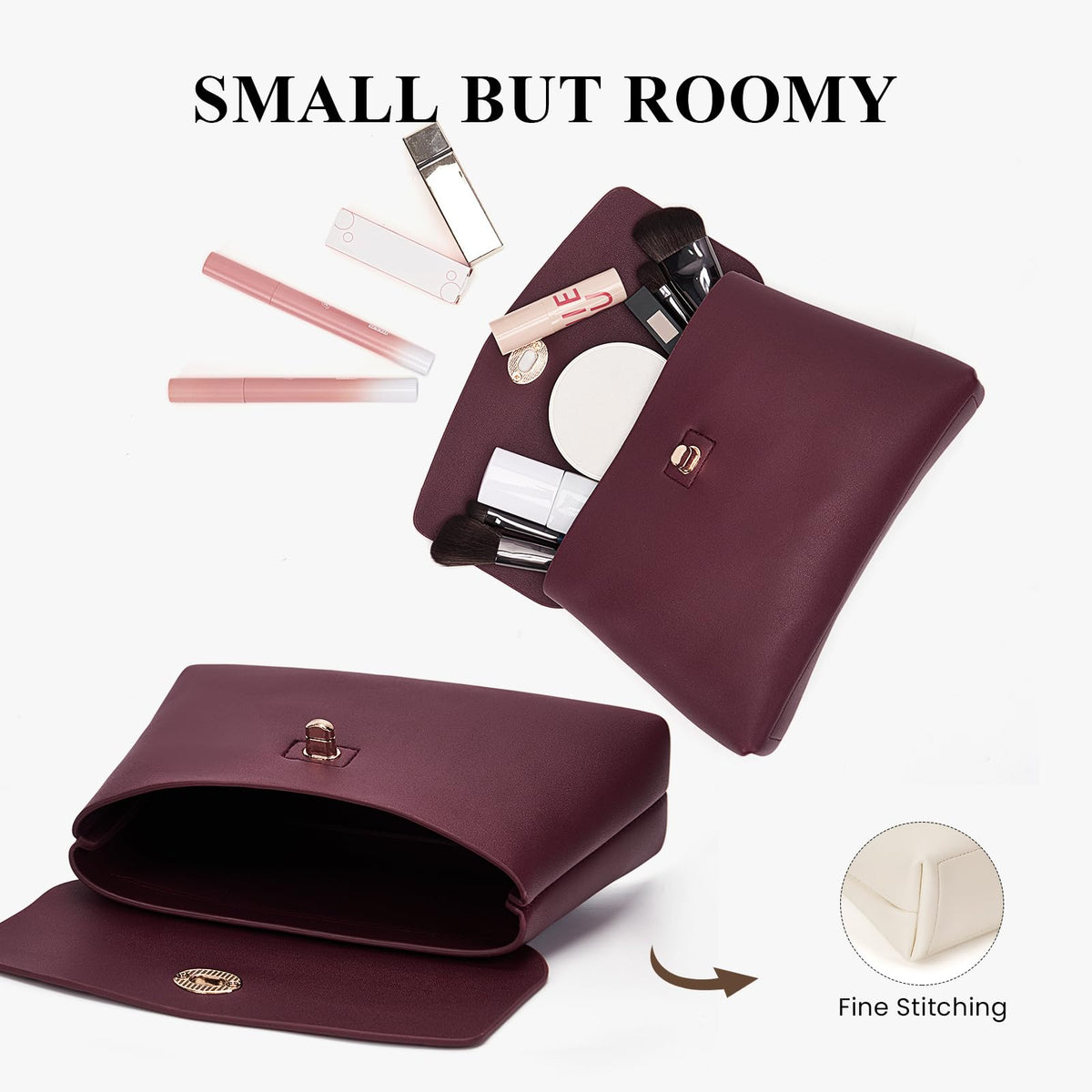 HiTotes Makeup Bag Travel Makeup Pouch for Women Small Cosmetic Pouch PU Leather Pouch Bag Clutch Purse - thewildfolk HiTotes Makeup Bag Travel Makeup Pouch for Women Small Cosmetic Pouch PU Leather Pouch Bag Clutch Purse
