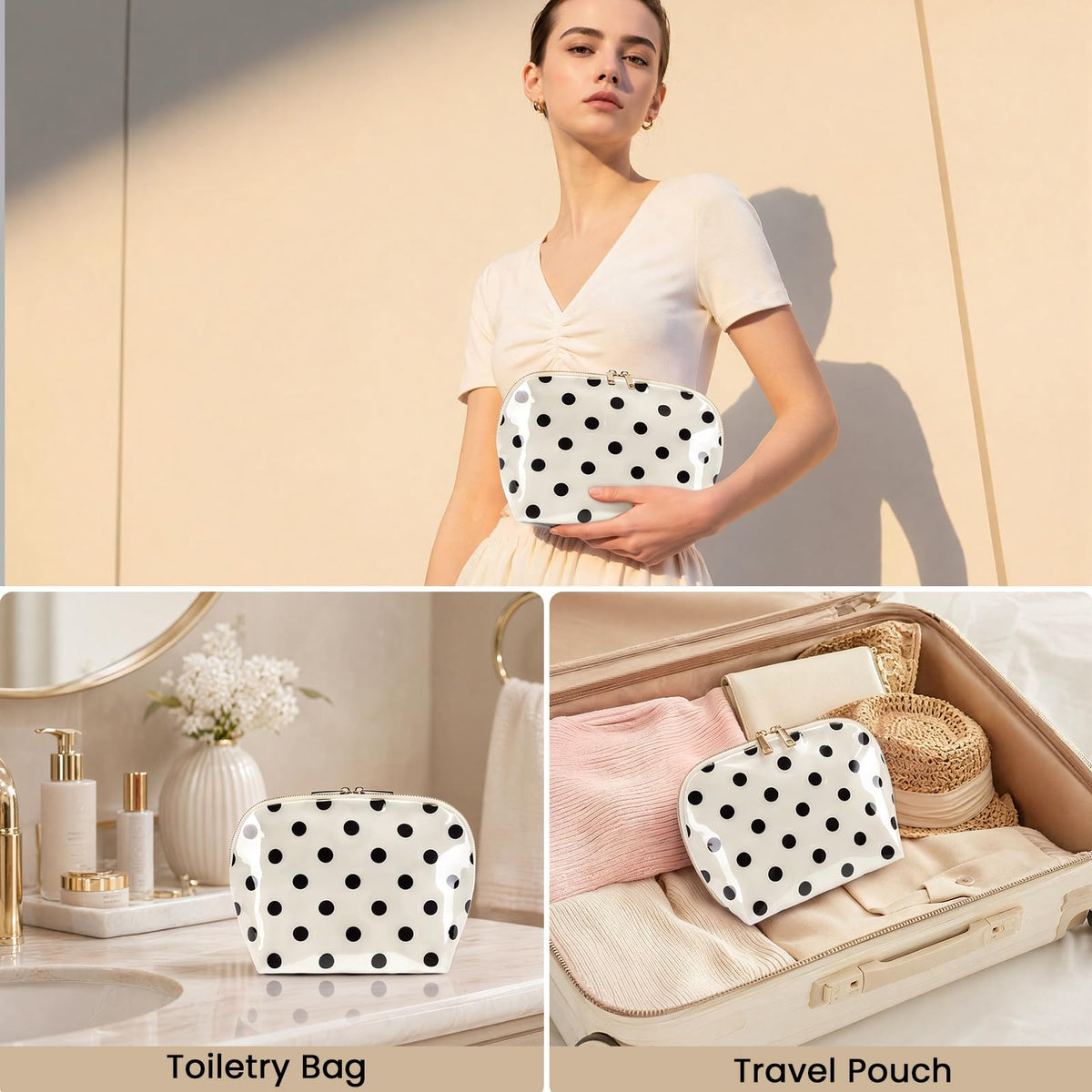 HiTotes Travel Makeup Bag PVC Stripe Cosmetic Pouch Stand Up Toiletry Bag - thewildfolk HiTotes Travel Makeup Bag PVC Stripe Cosmetic Pouch Stand Up Toiletry Bag