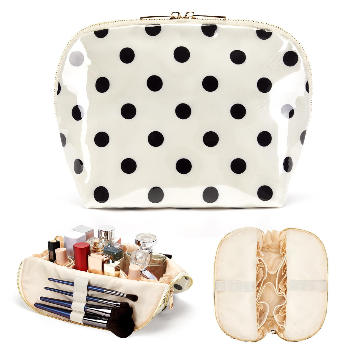 HiTotes Travel Makeup Bag PVC Stripe Cosmetic Pouch Stand Up Toiletry Bag - thewildfolk HiTotes Travel Makeup Bag PVC Stripe Cosmetic Pouch Stand Up Toiletry Bag