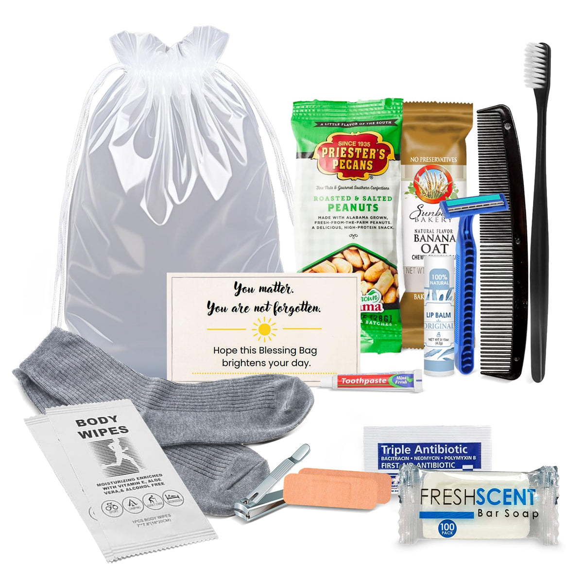 Homeless Care Package (5 Count) – Complete Hygiene Kits for homeless includes Food, Socks, First Aid and Personal Care Items – 100% Pre-Assembled & Ready to Distribute - Ideal for Outreach and Charity - thewildfolk Homeless Care Package (5 Count) – Complete Hygiene Kits for homeless includes Food, Socks, First Aid and Personal Care Items – 100% Pre-Assembled & Ready to Distribute - Ideal for Outreach and Charity