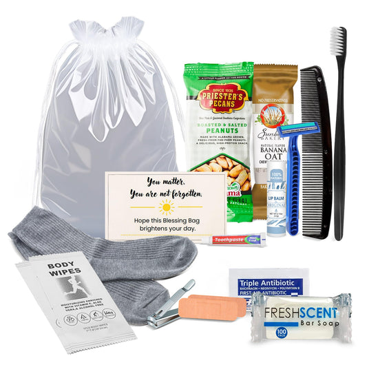 Homeless Care Package (5 Count) – Complete Hygiene Kits for homeless includes Food, Socks, First Aid and Personal Care Items – 100% Pre-Assembled & Ready to Distribute - Ideal for Outreach and Charity - thewildfolk Homeless Care Package (5 Count) – Complete Hygiene Kits for homeless includes Food, Socks, First Aid and Personal Care Items – 100% Pre-Assembled & Ready to Distribute - Ideal for Outreach and Charity