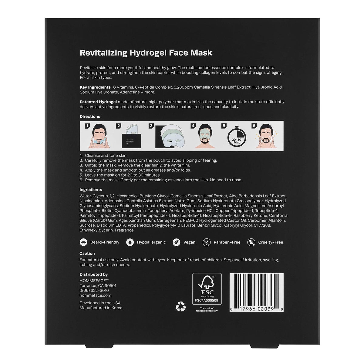HommeFace Men’s Revitalizing Hydrogel Facial Mask Set (5ct) - Hydrating, Beard-Friendly, Anti-Aging, Soothing Face Sheet Masks - Korean Skincare Technology with Hyaluronic Acid, Vitamins & Peptides - thewildfolk HommeFace Men’s Revitalizing Hydrogel Facial Mask Set (5ct) - Hydrating, Beard-Friendly, Anti-Aging, Soothing Face Sheet Masks - Korean Skincare Technology with Hyaluronic Acid, Vitamins & Peptides