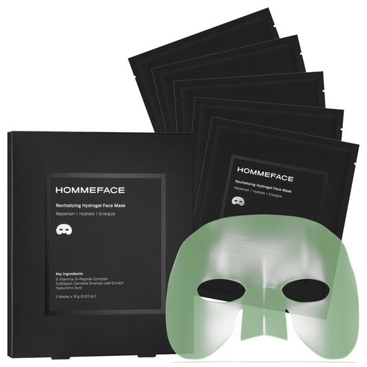 HommeFace Men’s Revitalizing Hydrogel Facial Mask Set (5ct) - Hydrating, Beard-Friendly, Anti-Aging, Soothing Face Sheet Masks - Korean Skincare Technology with Hyaluronic Acid, Vitamins & Peptides - thewildfolk HommeFace Men’s Revitalizing Hydrogel Facial Mask Set (5ct) - Hydrating, Beard-Friendly, Anti-Aging, Soothing Face Sheet Masks - Korean Skincare Technology with Hyaluronic Acid, Vitamins & Peptides
