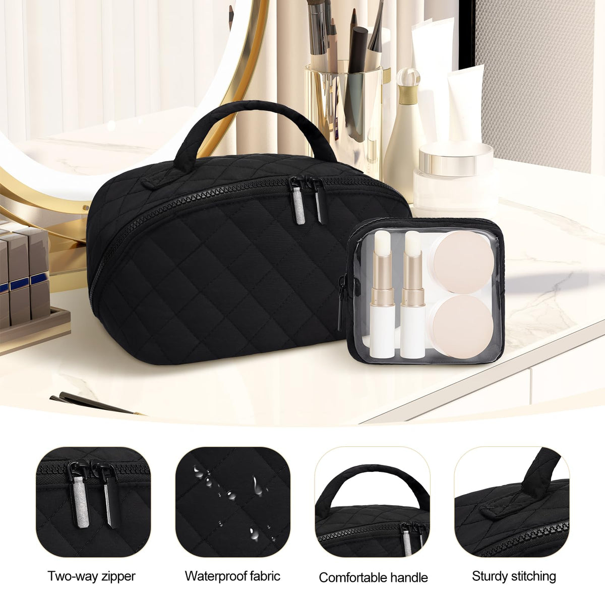 honitty Makeup Bag, Quilted Makeup Bag, Puffy Travel Make up Bags, Cosmetic Organizer Bag, Waterproof Toiletry Bag for Women - thewildfolk honitty Makeup Bag, Quilted Makeup Bag, Puffy Travel Make up Bags, Cosmetic Organizer Bag, Waterproof Toiletry Bag for Women
