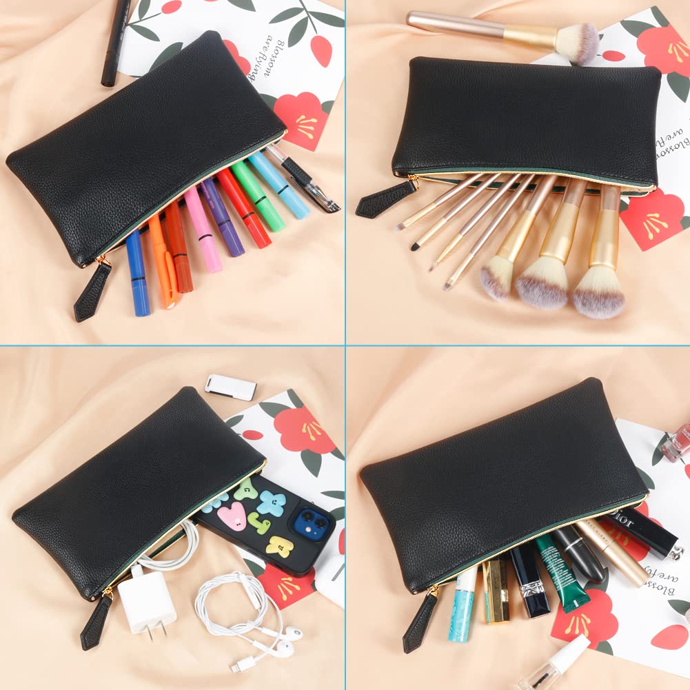 HRX Package Soft Faux Leather Cosmetic Bag, 2pcs Black Makeup Brushes Zipper Pouch Travel Organizer Case for Purse Diaper Bag - thewildfolk HRX Package Soft Faux Leather Cosmetic Bag, 2pcs Black Makeup Brushes Zipper Pouch Travel Organizer Case for Purse Diaper Bag