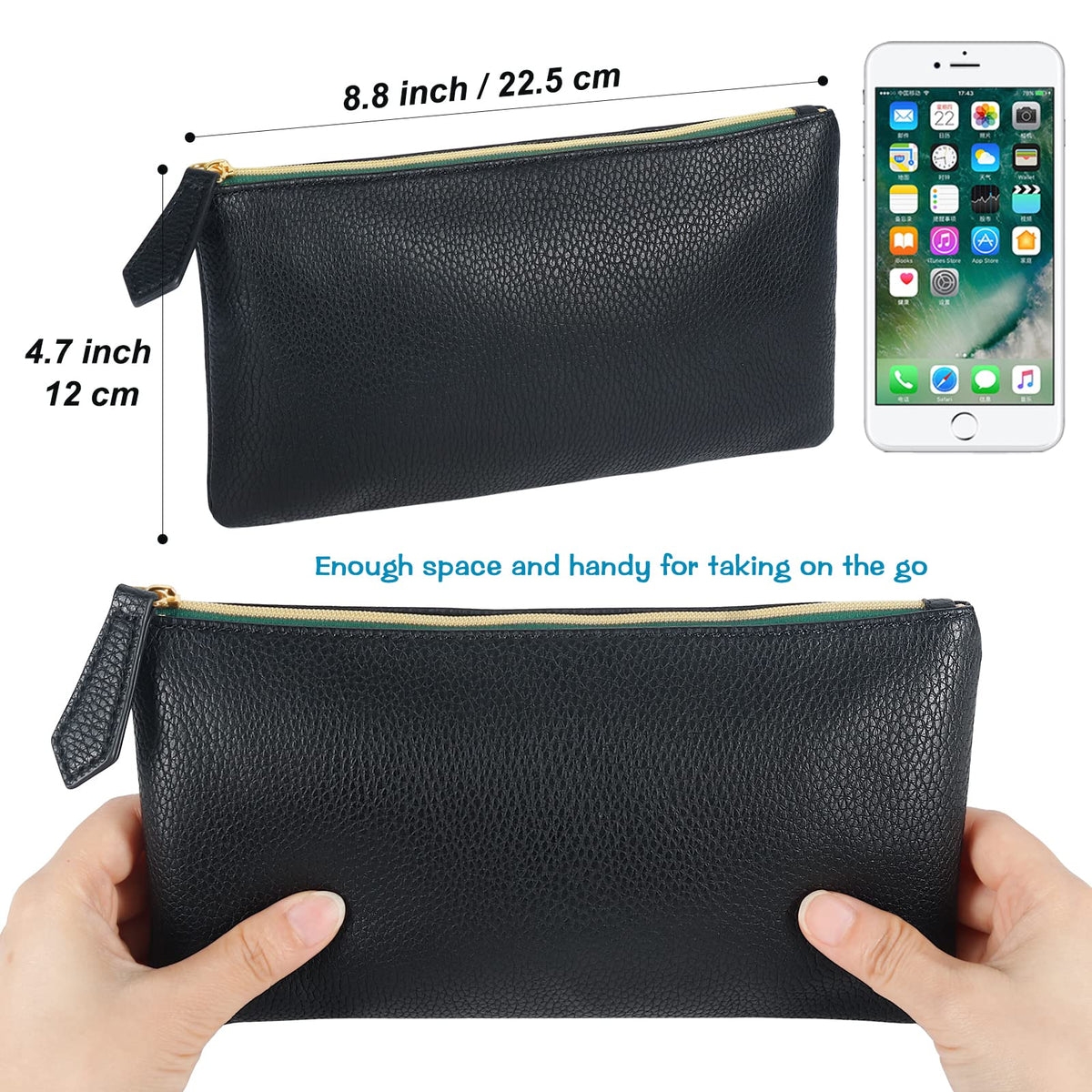 HRX Package Soft Faux Leather Cosmetic Bag, 2pcs Black Makeup Brushes Zipper Pouch Travel Organizer Case for Purse Diaper Bag - thewildfolk HRX Package Soft Faux Leather Cosmetic Bag, 2pcs Black Makeup Brushes Zipper Pouch Travel Organizer Case for Purse Diaper Bag