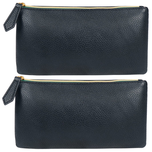 HRX Package Soft Faux Leather Cosmetic Bag, 2pcs Black Makeup Brushes Zipper Pouch Travel Organizer Case for Purse Diaper Bag - thewildfolk HRX Package Soft Faux Leather Cosmetic Bag, 2pcs Black Makeup Brushes Zipper Pouch Travel Organizer Case for Purse Diaper Bag