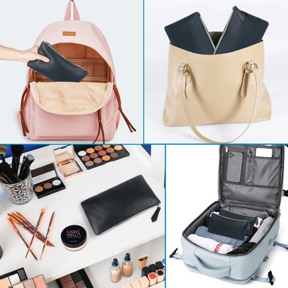 HRX Package Soft Faux Leather Cosmetic Bag, 2pcs Black Makeup Brushes Zipper Pouch Travel Organizer Case for Purse Diaper Bag - thewildfolk HRX Package Soft Faux Leather Cosmetic Bag, 2pcs Black Makeup Brushes Zipper Pouch Travel Organizer Case for Purse Diaper Bag
