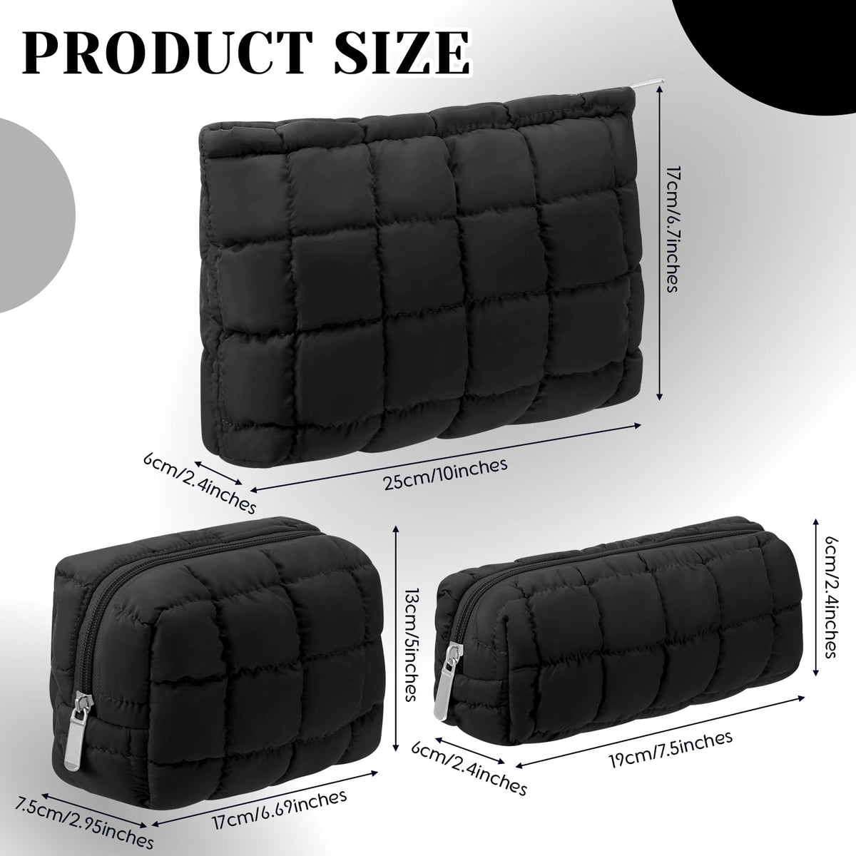 Huhumy 3 Pcs Puffy Makeup Bag Quilted Cosmetic Pouch for Women Cute Checkered Travel Toiletry Bag Puffer Makeup Organizer Purse Pouch Preppy Pencil Case with Zipper(Black) - thewildfolk Huhumy 3 Pcs Puffy Makeup Bag Quilted Cosmetic Pouch for Women Cute Checkered Travel Toiletry Bag Puffer Makeup Organizer Purse Pouch Preppy Pencil Case with Zipper(Black)