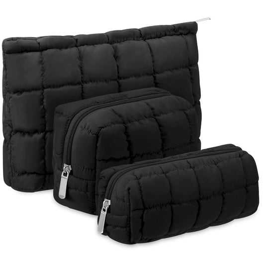 Huhumy 3 Pcs Puffy Makeup Bag Quilted Cosmetic Pouch for Women Cute Checkered Travel Toiletry Bag Puffer Makeup Organizer Purse Pouch Preppy Pencil Case with Zipper(Black) - thewildfolk Huhumy 3 Pcs Puffy Makeup Bag Quilted Cosmetic Pouch for Women Cute Checkered Travel Toiletry Bag Puffer Makeup Organizer Purse Pouch Preppy Pencil Case with Zipper(Black)
