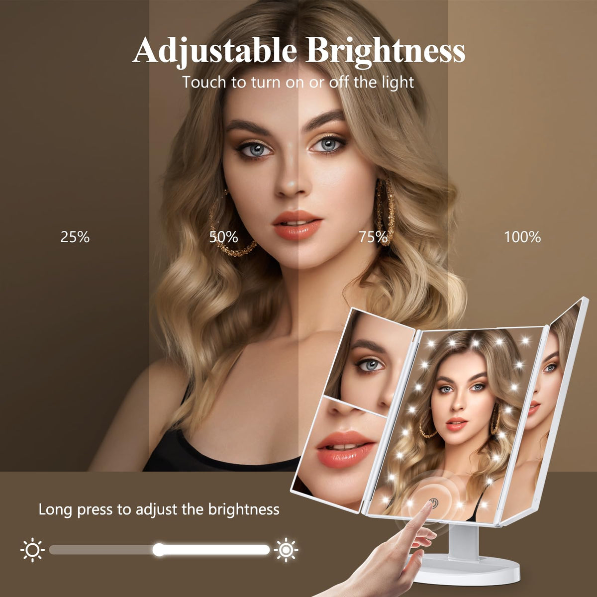 HUONUL 2X/3X/10X Magnifying Vanity Mirror with Light, Trifold Makeup Mirror - thewildfolk HUONUL 2X/3X/10X Magnifying Vanity Mirror with Light, Trifold Makeup Mirror
