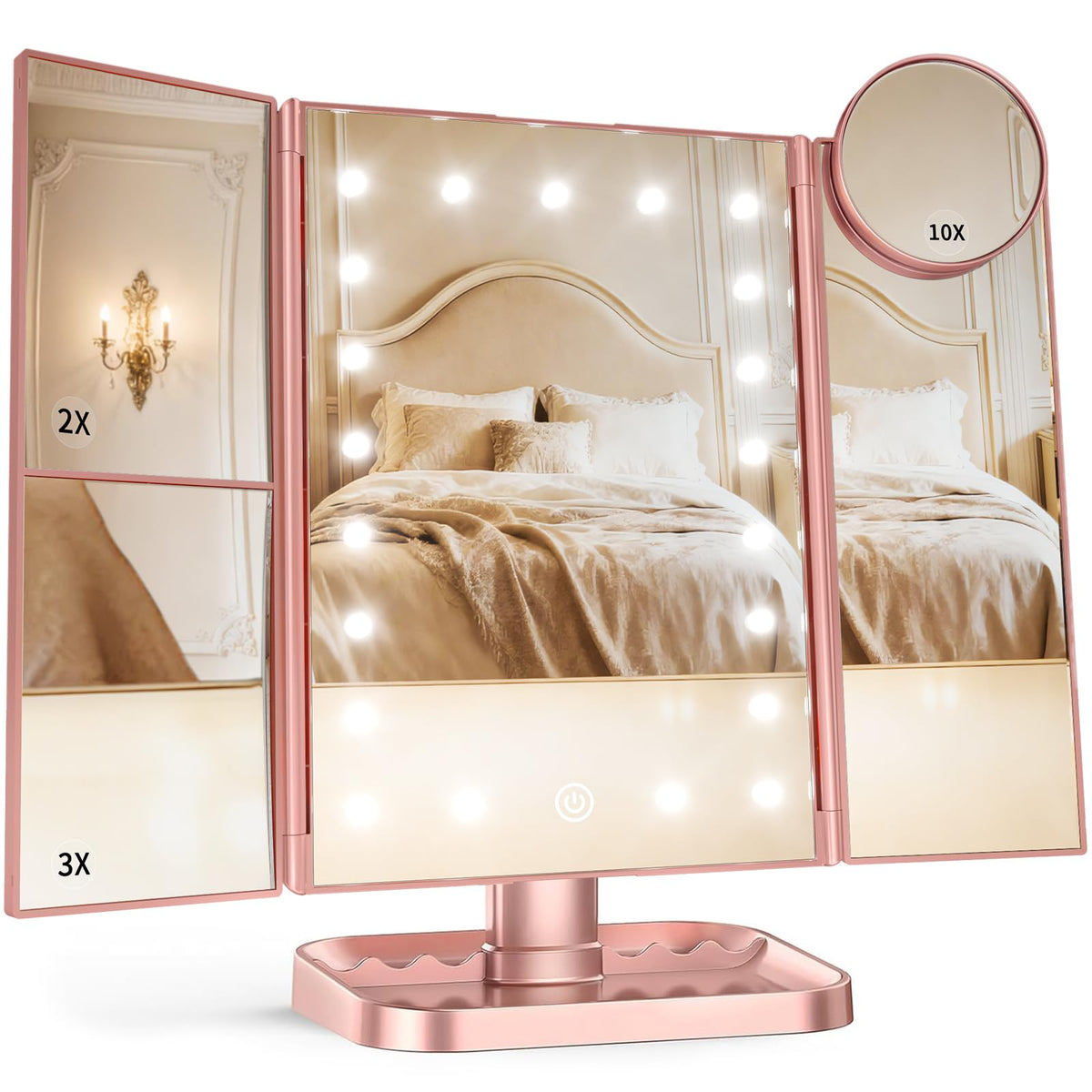 HUONUL 2X/3X/10X Magnifying Vanity Mirror with Light, Trifold Makeup Mirror - thewildfolk HUONUL 2X/3X/10X Magnifying Vanity Mirror with Light, Trifold Makeup Mirror