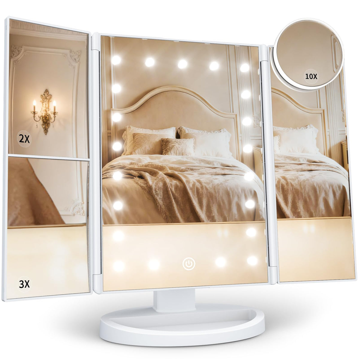 HUONUL 2X/3X/10X Magnifying Vanity Mirror with Light, Trifold Makeup Mirror - thewildfolk HUONUL 2X/3X/10X Magnifying Vanity Mirror with Light, Trifold Makeup Mirror
