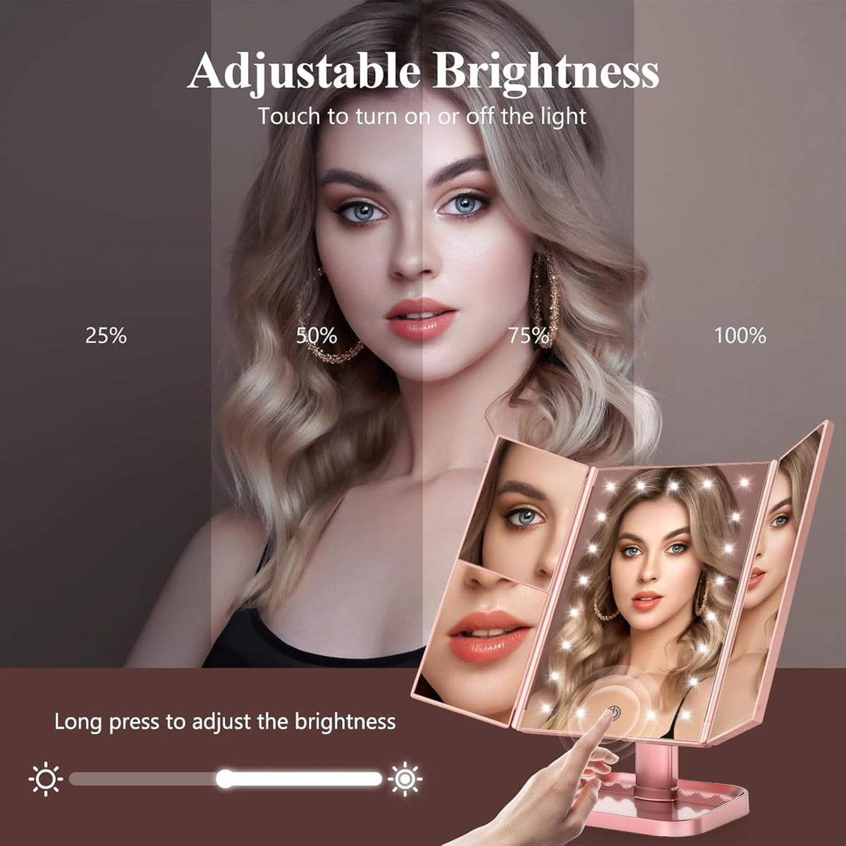 HUONUL 2X/3X/10X Magnifying Vanity Mirror with Light, Trifold Makeup Mirror - thewildfolk HUONUL 2X/3X/10X Magnifying Vanity Mirror with Light, Trifold Makeup Mirror