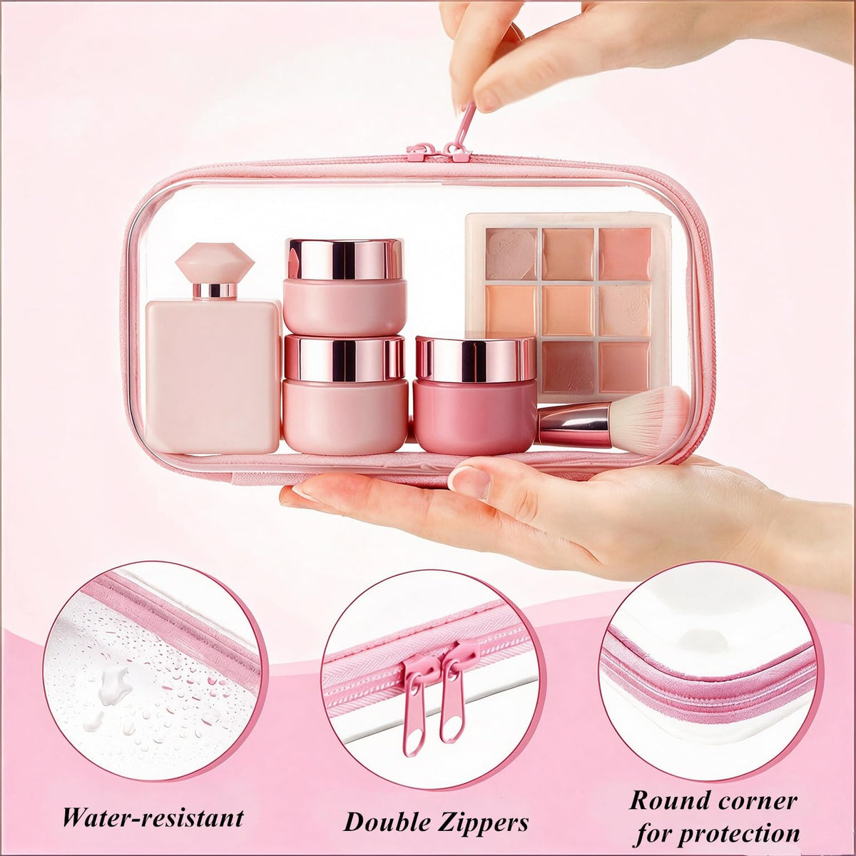 Jiejieko 4 pcs Clear Hard Shell Zipper Case, Water-Resistant Travel Makeup Bag, Diaper Bag Organizer Pouches,Clear Toiletry Bags (Pink) - thewildfolk Jiejieko 4 pcs Clear Hard Shell Zipper Case, Water-Resistant Travel Makeup Bag, Diaper Bag Organizer Pouches,Clear Toiletry Bags (Pink)