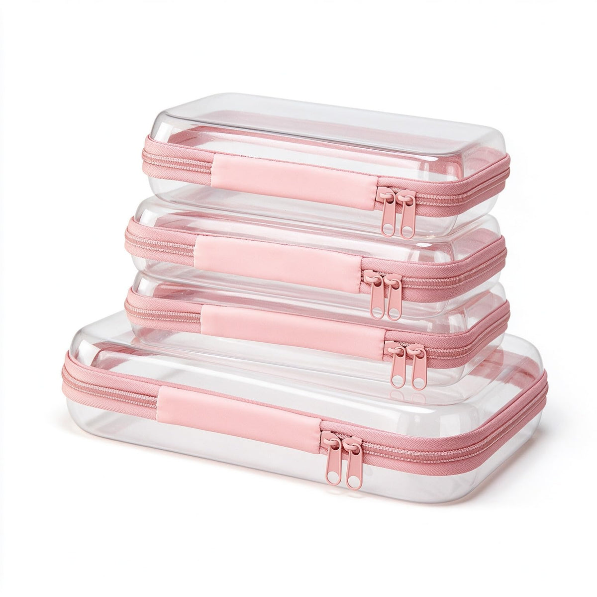 Jiejieko 4 pcs Clear Hard Shell Zipper Case, Water-Resistant Travel Makeup Bag, Diaper Bag Organizer Pouches,Clear Toiletry Bags (Pink) - thewildfolk Jiejieko 4 pcs Clear Hard Shell Zipper Case, Water-Resistant Travel Makeup Bag, Diaper Bag Organizer Pouches,Clear Toiletry Bags (Pink)
