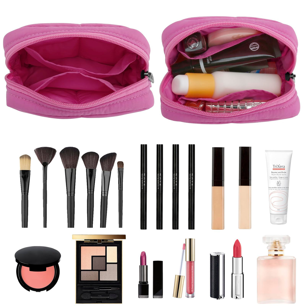 JINSI Small Makeup Bag for Purse, Quilted Travel Cosmetic Bag, Zipper Cosmetic Pouch Organizer Toiletry Bag, Make Up Bags for Women Girls, Rose - thewildfolk JINSI Small Makeup Bag for Purse, Quilted Travel Cosmetic Bag, Zipper Cosmetic Pouch Organizer Toiletry Bag, Make Up Bags for Women Girls, Rose