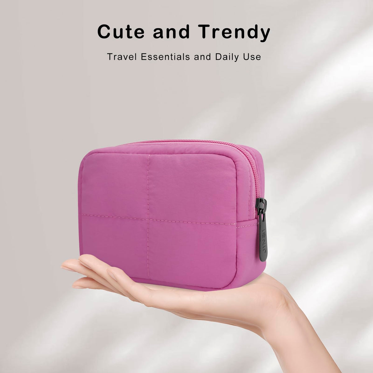 JINSI Small Makeup Bag for Purse, Quilted Travel Cosmetic Bag, Zipper Cosmetic Pouch Organizer Toiletry Bag, Make Up Bags for Women Girls, Rose - thewildfolk JINSI Small Makeup Bag for Purse, Quilted Travel Cosmetic Bag, Zipper Cosmetic Pouch Organizer Toiletry Bag, Make Up Bags for Women Girls, Rose