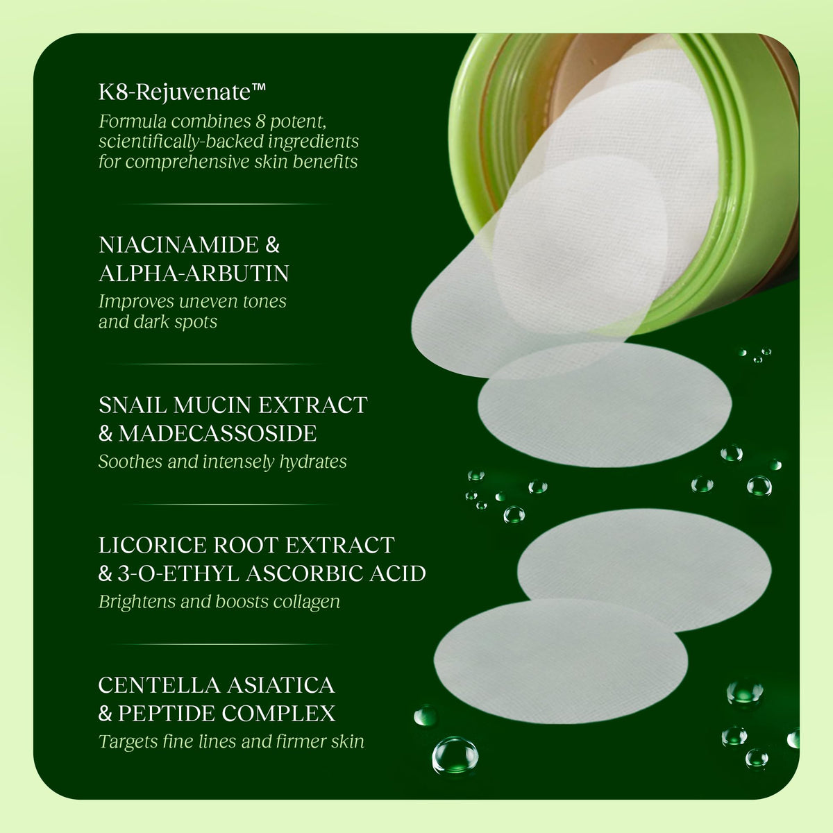 JIYU Toner Pads - Korean Skincare for Dark Spots, Wrinkles & Dull Skin - Hydrating Facial Treatment with Snail Mucin, Niacinamide, Peptides & Centella - 100 Count - thewildfolk JIYU Toner Pads - Korean Skincare for Dark Spots, Wrinkles & Dull Skin - Hydrating Facial Treatment with Snail Mucin, Niacinamide, Peptides & Centella - 100 Count