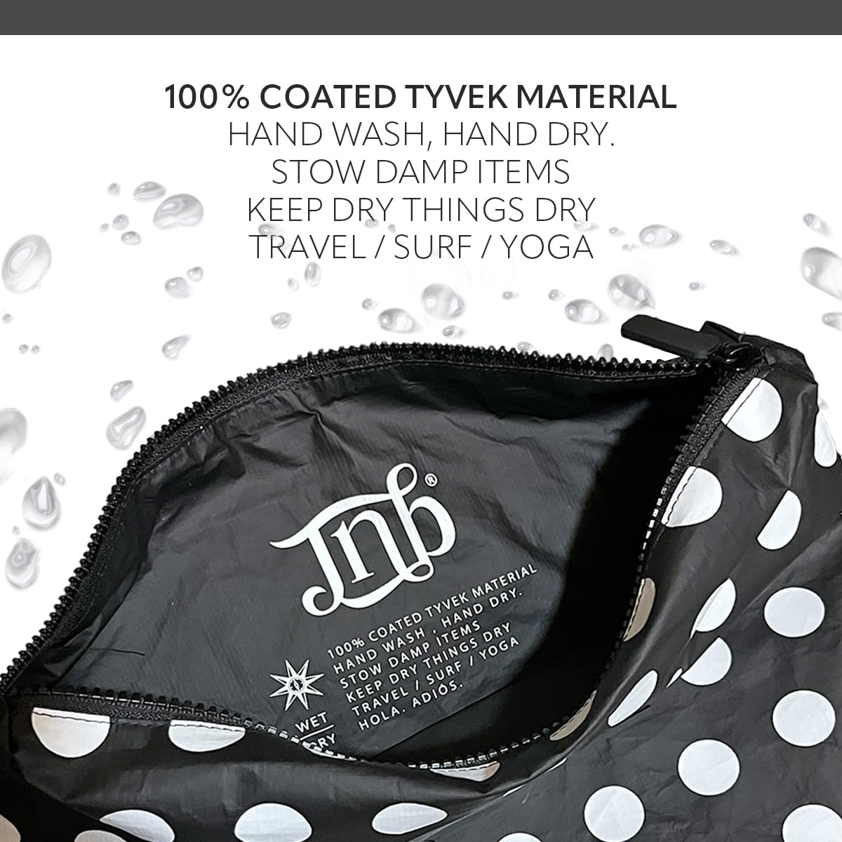 JNB 100% Coated Tyvek Material Polka Dot Beach Pouch, Waterproof Pouch for Beach, Make-up, Wet Dry Bag,Clutch, Bk01 - thewildfolk JNB 100% Coated Tyvek Material Polka Dot Beach Pouch, Waterproof Pouch for Beach, Make-up, Wet Dry Bag,Clutch, Bk01