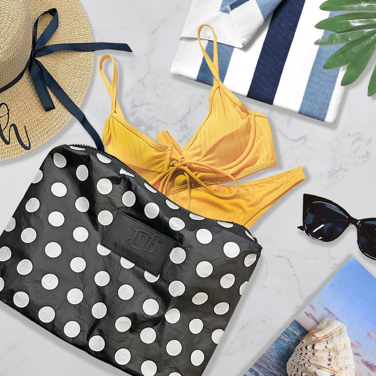 JNB 100% Coated Tyvek Material Polka Dot Beach Pouch, Waterproof Pouch for Beach, Make-up, Wet Dry Bag,Clutch, Bk01 - thewildfolk JNB 100% Coated Tyvek Material Polka Dot Beach Pouch, Waterproof Pouch for Beach, Make-up, Wet Dry Bag,Clutch, Bk01