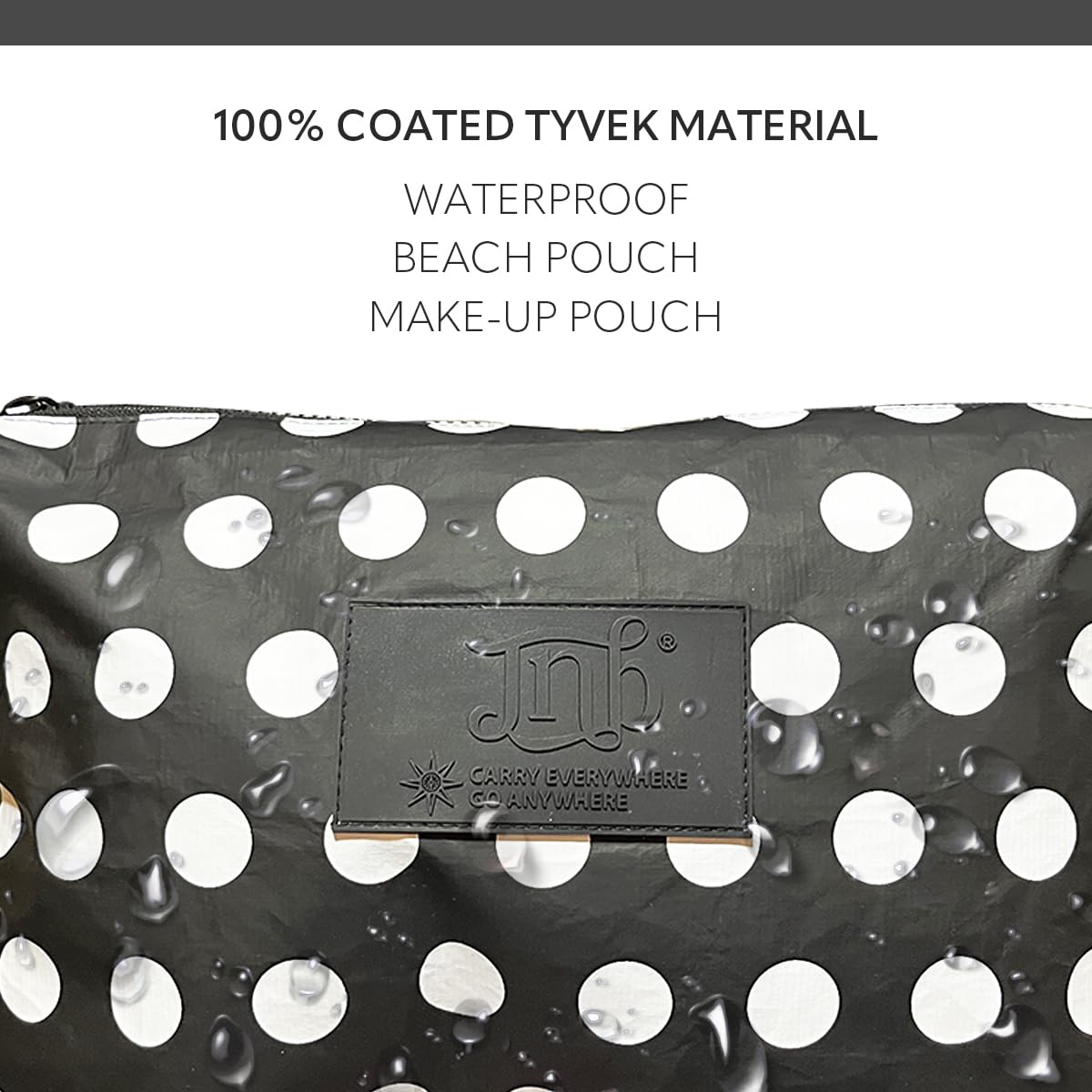 JNB 100% Coated Tyvek Material Polka Dot Beach Pouch, Waterproof Pouch for Beach, Make-up, Wet Dry Bag,Clutch, Bk01 - thewildfolk JNB 100% Coated Tyvek Material Polka Dot Beach Pouch, Waterproof Pouch for Beach, Make-up, Wet Dry Bag,Clutch, Bk01